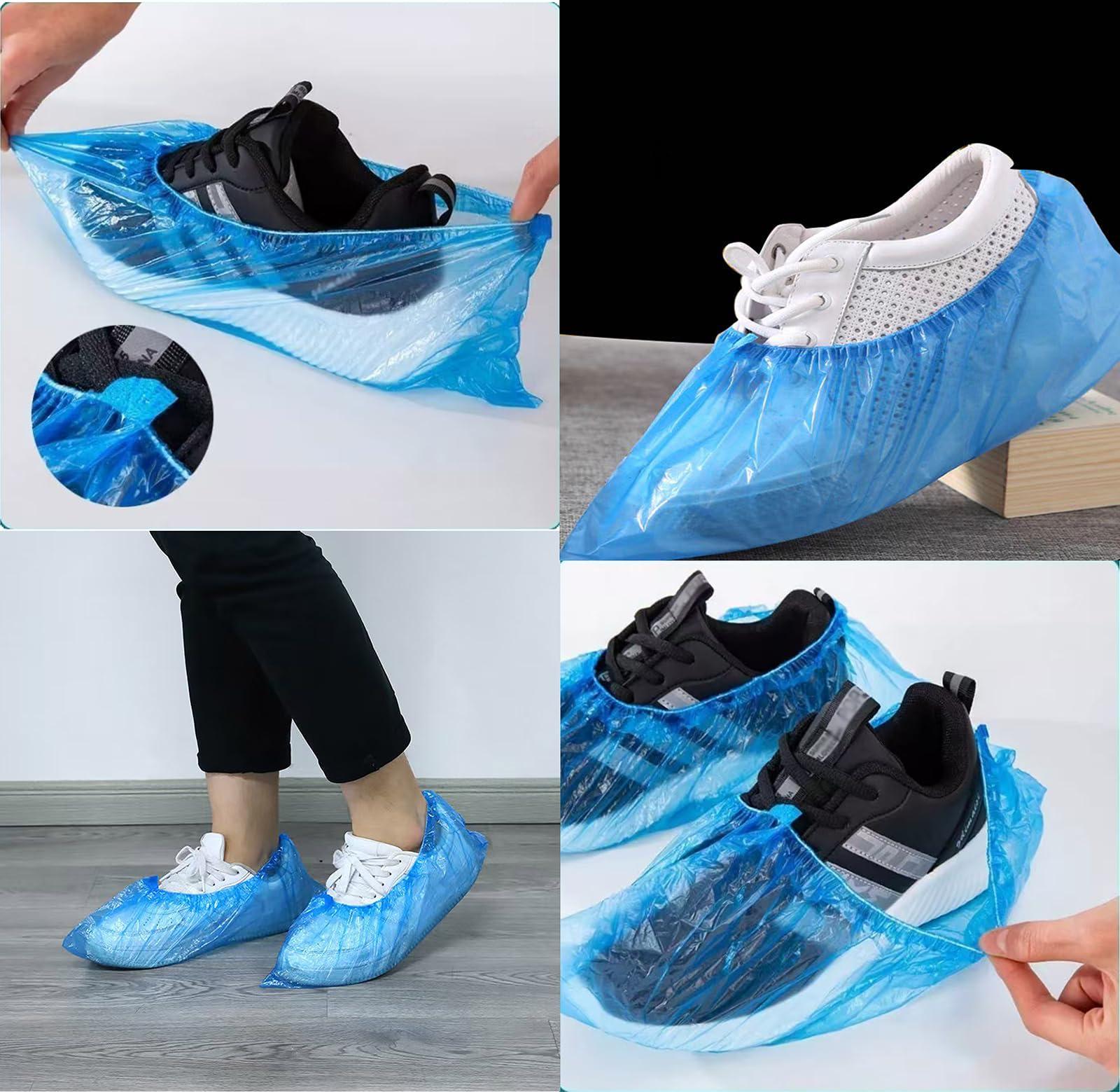 100 Pack Shoe Covers Disposable Non Slip, Premium Waterproof and Recyclable Shoe Booties Covers for Indoors, Fits Up To 9 US Men and 11 US Women Size, 50 Pairs Elastic Caps Plastic Shoe Covers - Image 2