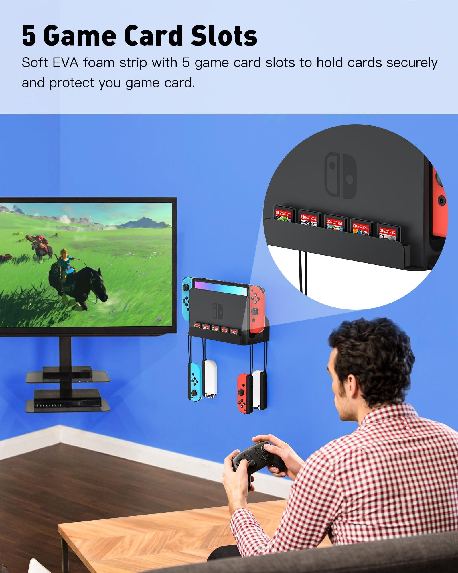 ZAONOOL Wall Mount for Nintendo Switch and Switch OLED, Metal Wall Mount Kit Shelf Accessories with 5 Game Card Holders and 4 Joy Con Brackets, Safely Store Switch Console Near or Behind TV, Black - Image 5