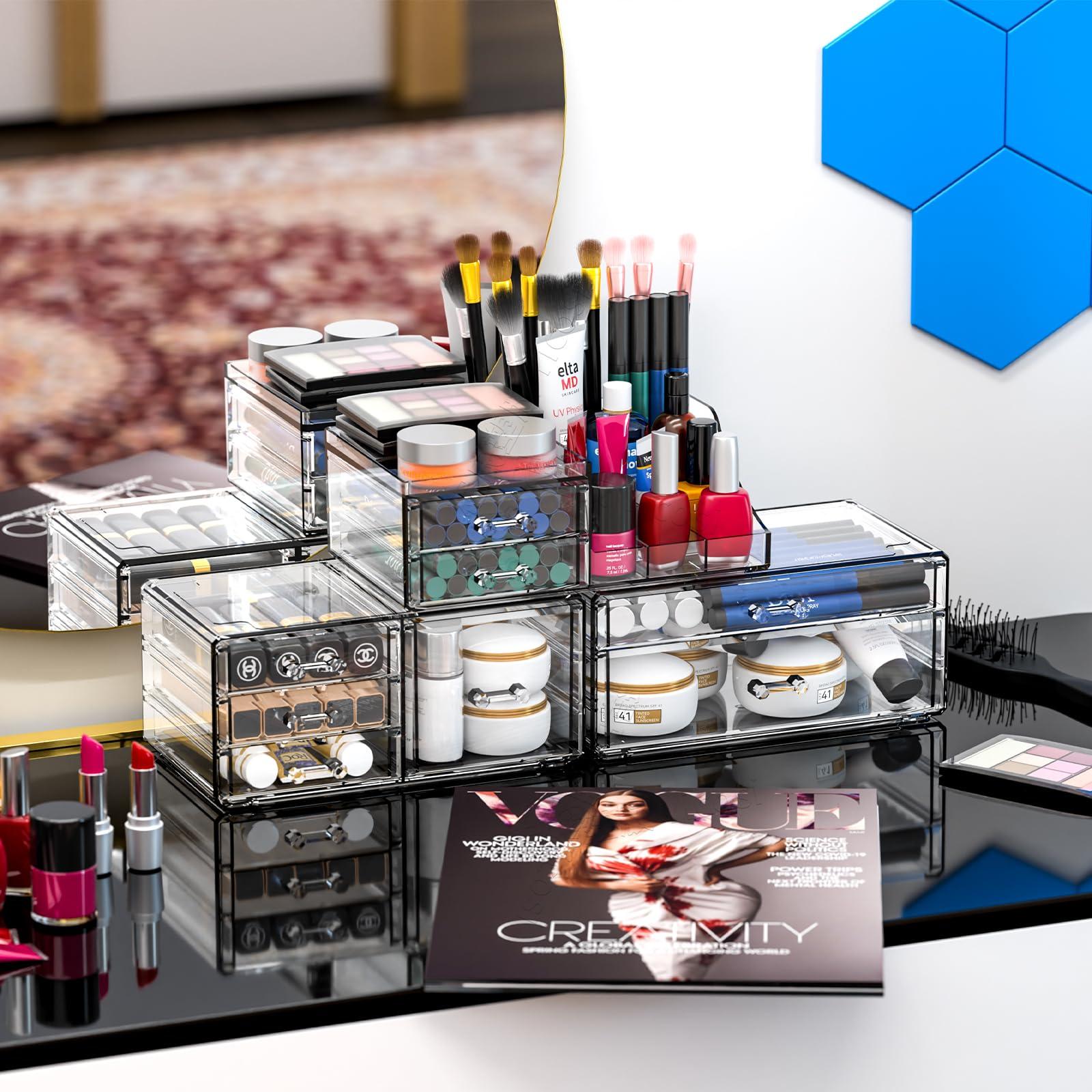 Acrylic Clear Makeup Organizer Countertop,Stackable Skincare Organizer for Vanity With 8 Drawers,Large Plastic Desk Accessories Organization,Bathroom Cosmetic Organizer Countertop for Beauty,Skin Care - Image 8