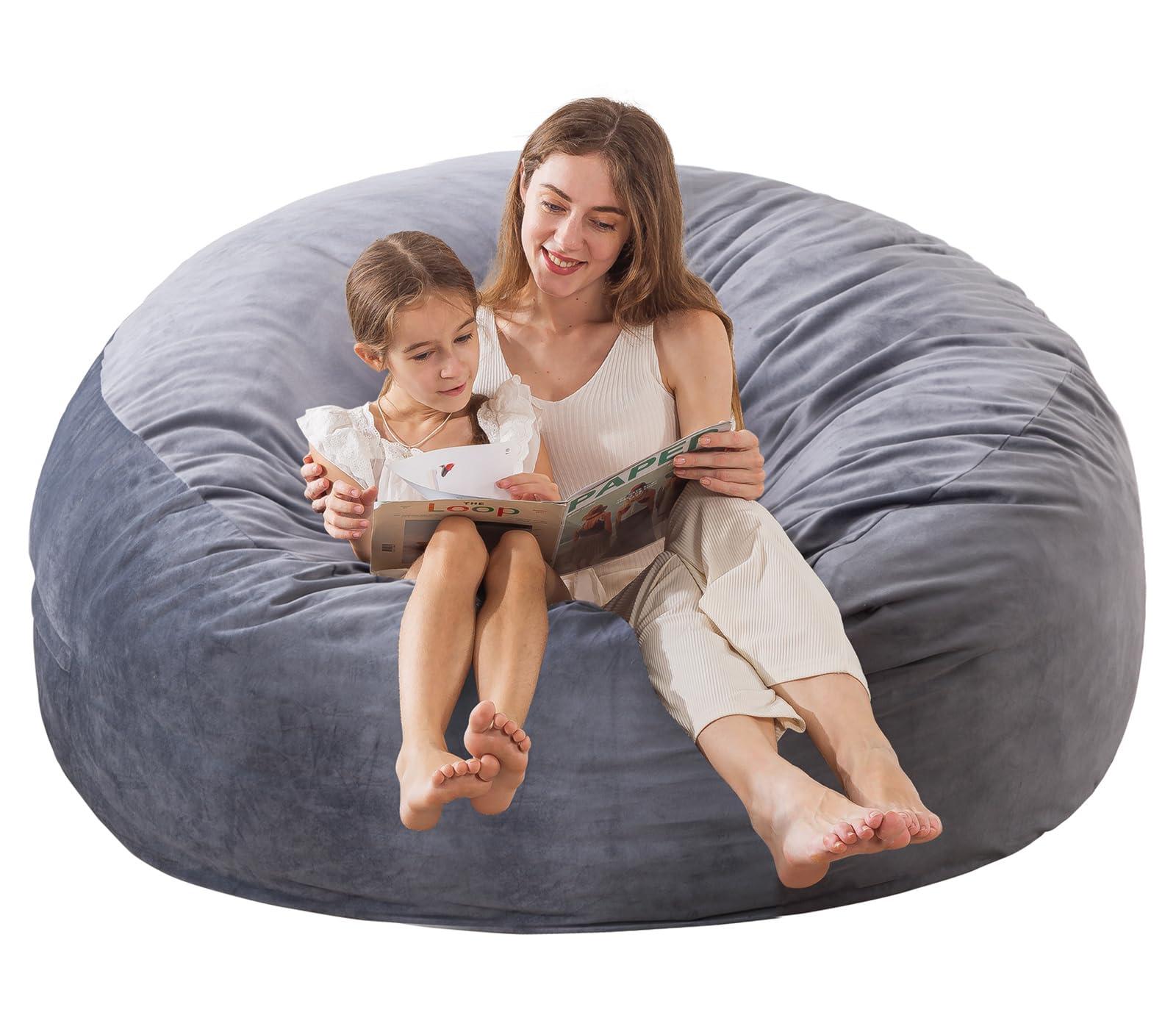 Large Bean Bag Chair for Adults/Kids with Filling, 3 ft Memory Foam Bean Bag Chairs with Filler Included, Ultra Soft Dutch Velvet Fabric, Bean Bag for Living Room - 3 Foot,Dark Gray