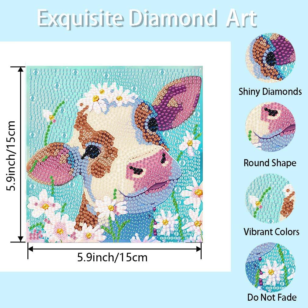 wavaiov 4 Pack Cartoon 5D Diamond Art Painting Kits, Cute Animals DIY Diamond Arts Mosaic Kits for Adult Beginner, Full Round Drill Gem Art for Home Wall Decor Present 6X6 inch - Image 6