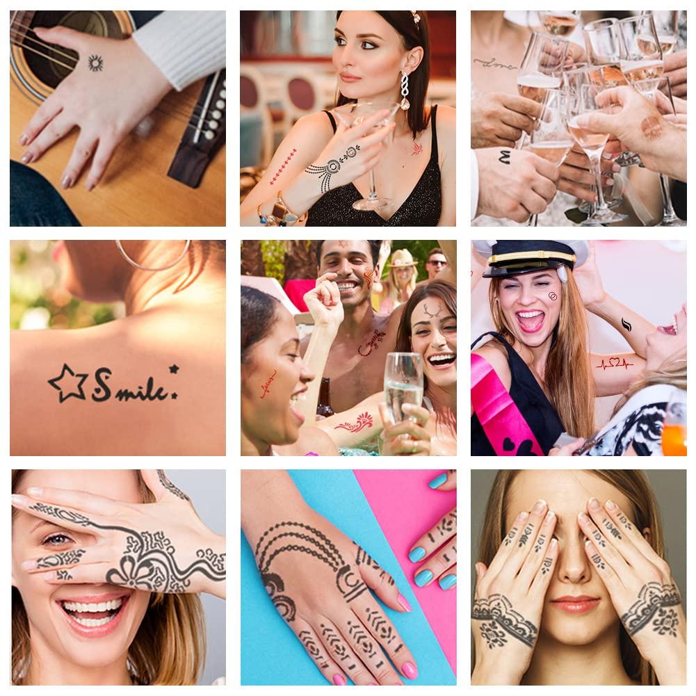 Koogel Henna Tattoo Stencil Kit 18 Sheets 97 PCS, Glitter Airbrush Flower Stencils for Body Art, Face Painting, Mehndi Designs, Women & Girls, Arabian Realistic Temporary Tattoos - Image 3