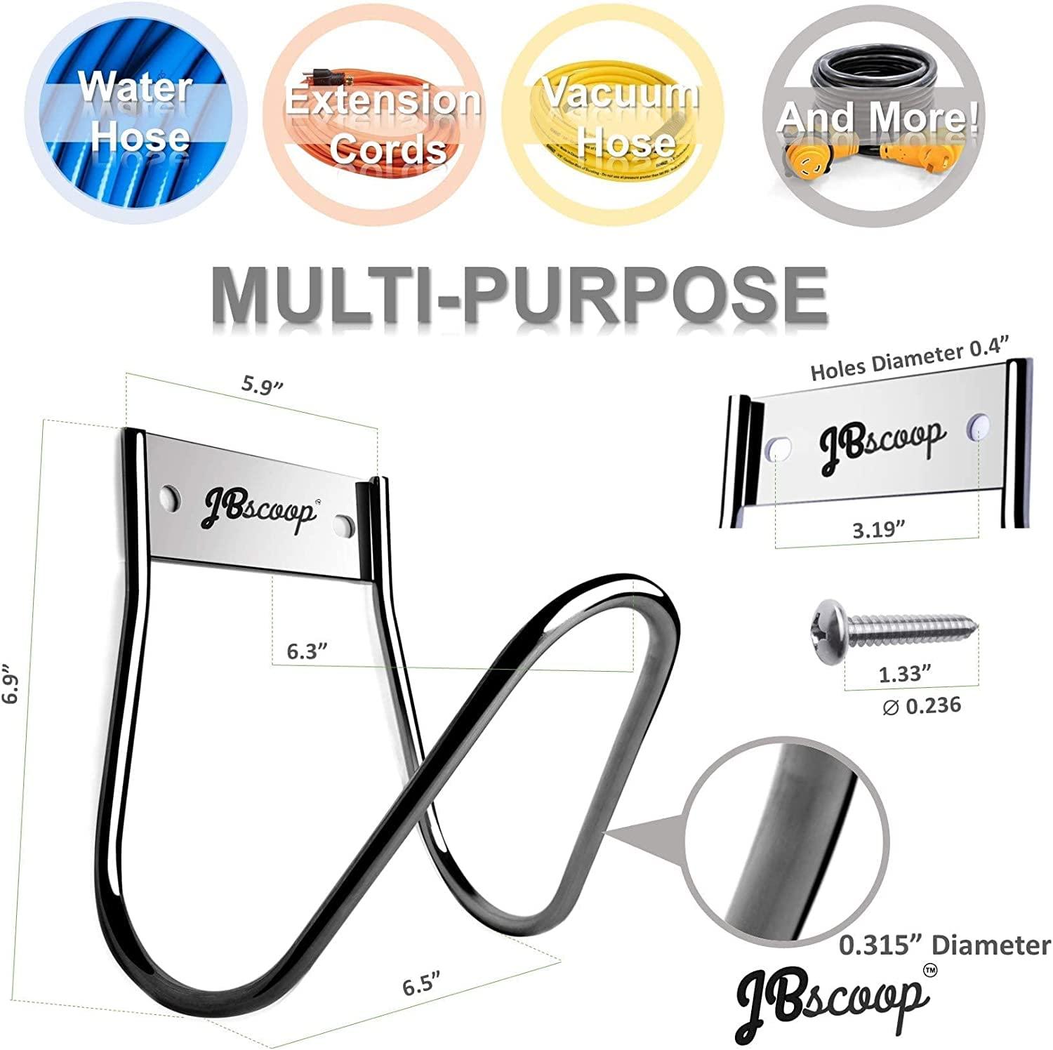 JBscoop Garden Hose Holder Stainless Steel Small Wall Mount Garden Hose Hook, Ideal for Water, Air, Hydraulic Hose, Ropes, Extension Cords Heavy Duty & Rust Proof Set of 2 - Image 2