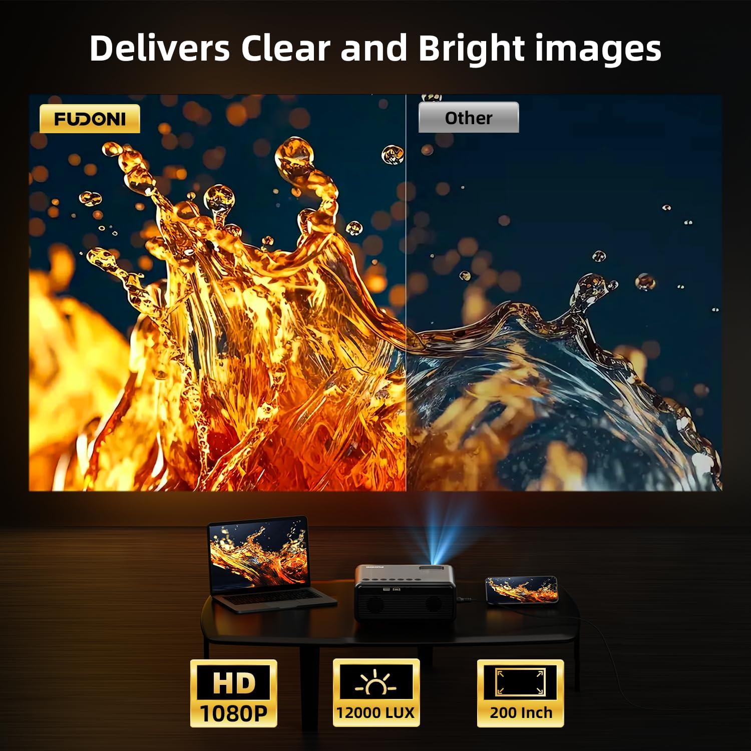FUDONI Projector with WiFi and Bluetooth 4K Supported, Upgraded Outdoor Movie Projectors Native 1080P FHD 12000L, Video Proyector for Home Theater, Compatible w/HDMI/USB/iOS/Android/Windows/TV Stick - Image 5