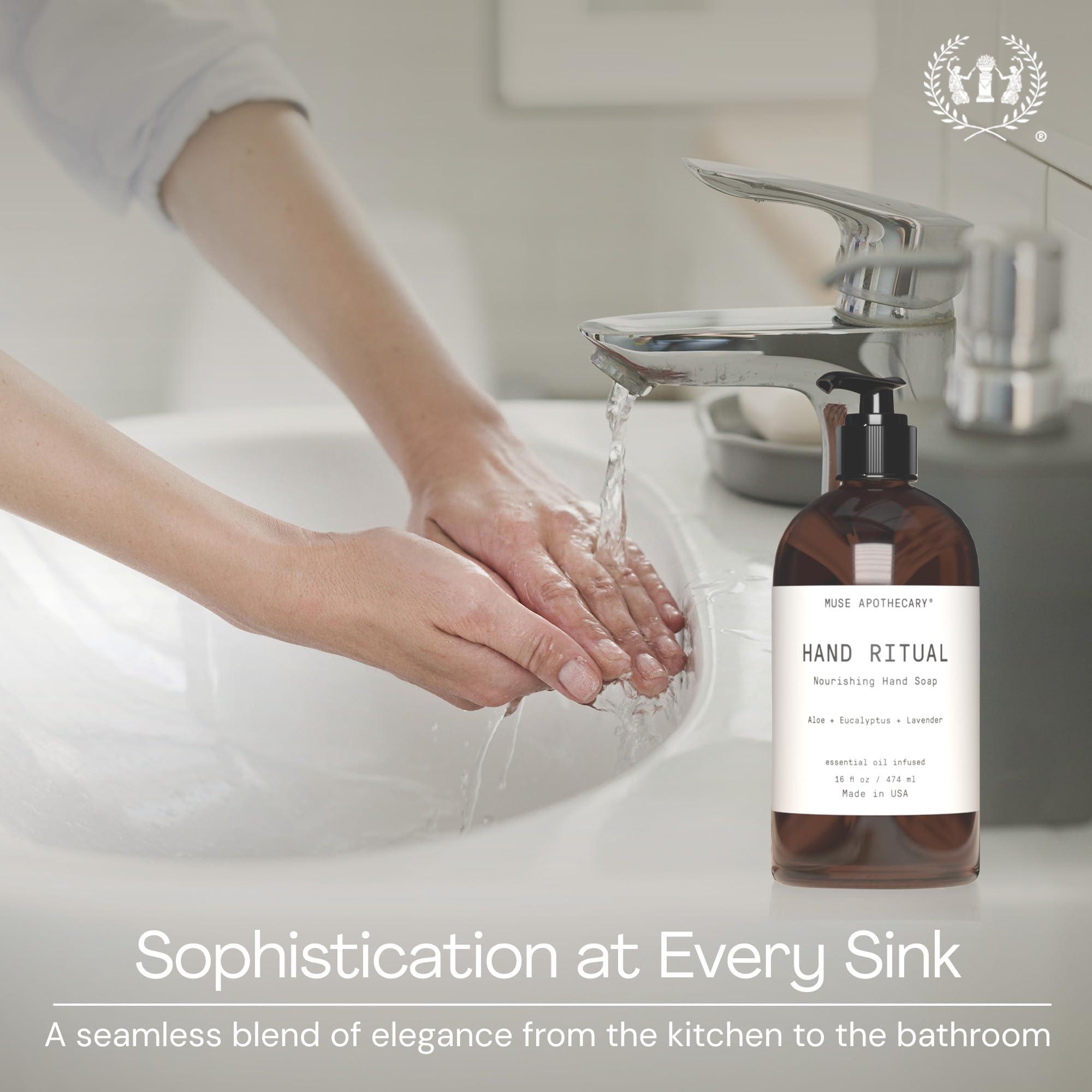 Muse Apothecary Hand Ritual - Aromatic and Nourishing Hand Soap, Infused with Natural Aromatherapy Essential Oils - USDA Certified Biobased - 16 oz, Aloe + Eucalyptus + Lavender, 3 Pack - Image 6