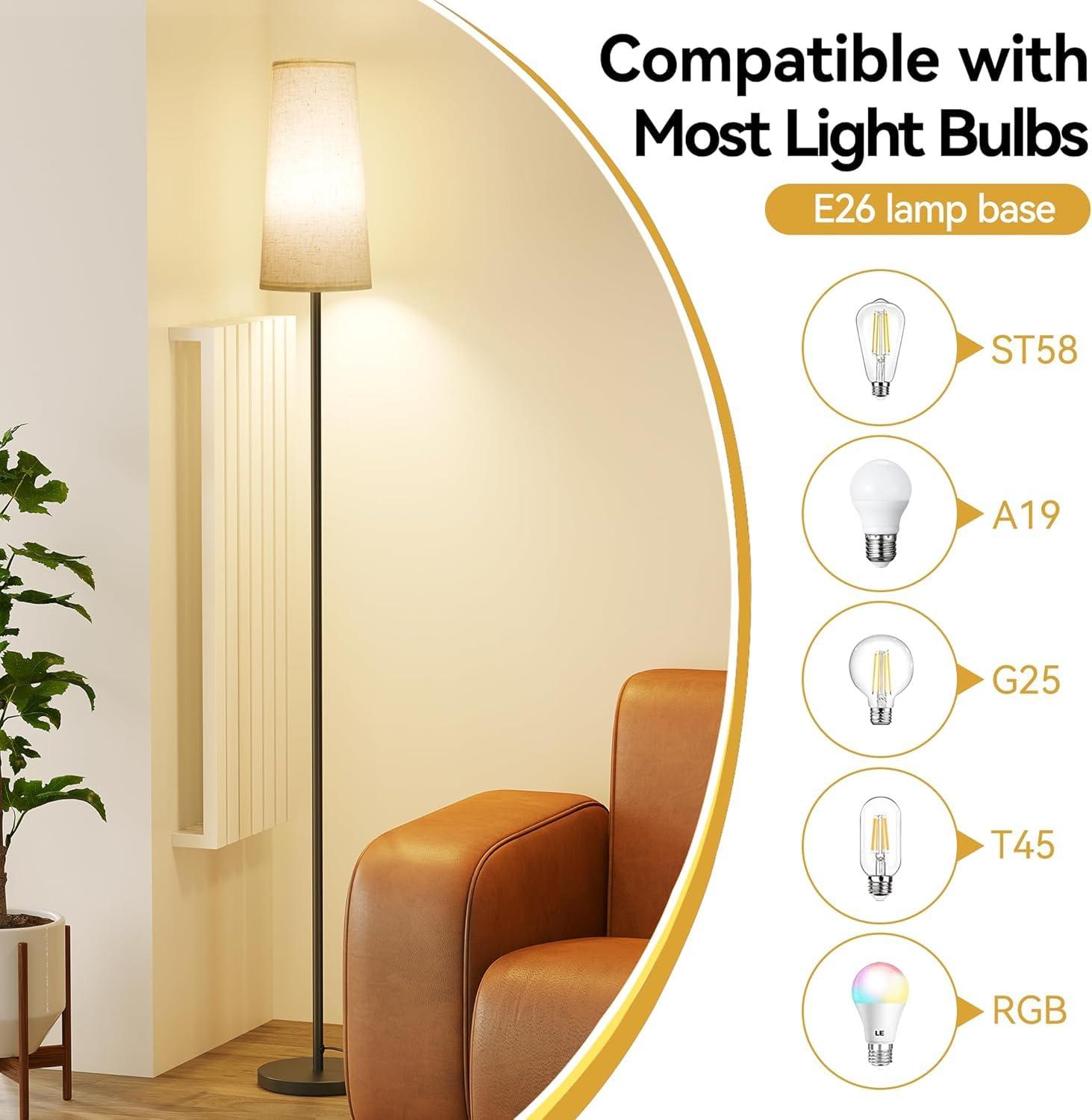 SUNMORY Floor Lamps for Living Room/Bedroom/Office, Standing Lamp with LED Bulb, 3 Color Temperature Tall Lamp, Suitable for Modern/Boho/Farmhouse and Other Home Decor Styles, Black Floor Lamp - Image 8