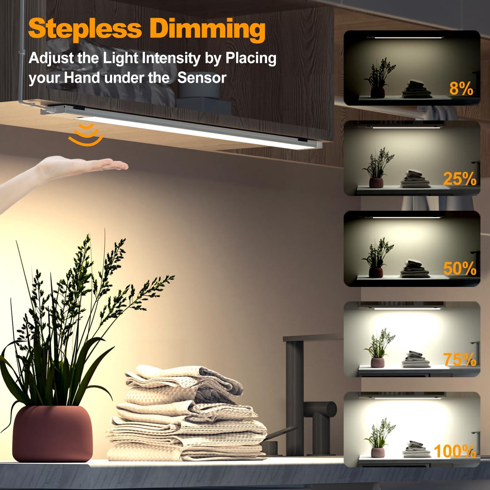 Under Cabinet Lights with Hand Wave, 16 inch Under Counter Lighting 4000K Natural White,Dimmable,Plug and Play,LED Lights for Kitchen Cabinet, Cupboard, Closet, Desk (16'' Two-Pack) - Image 4