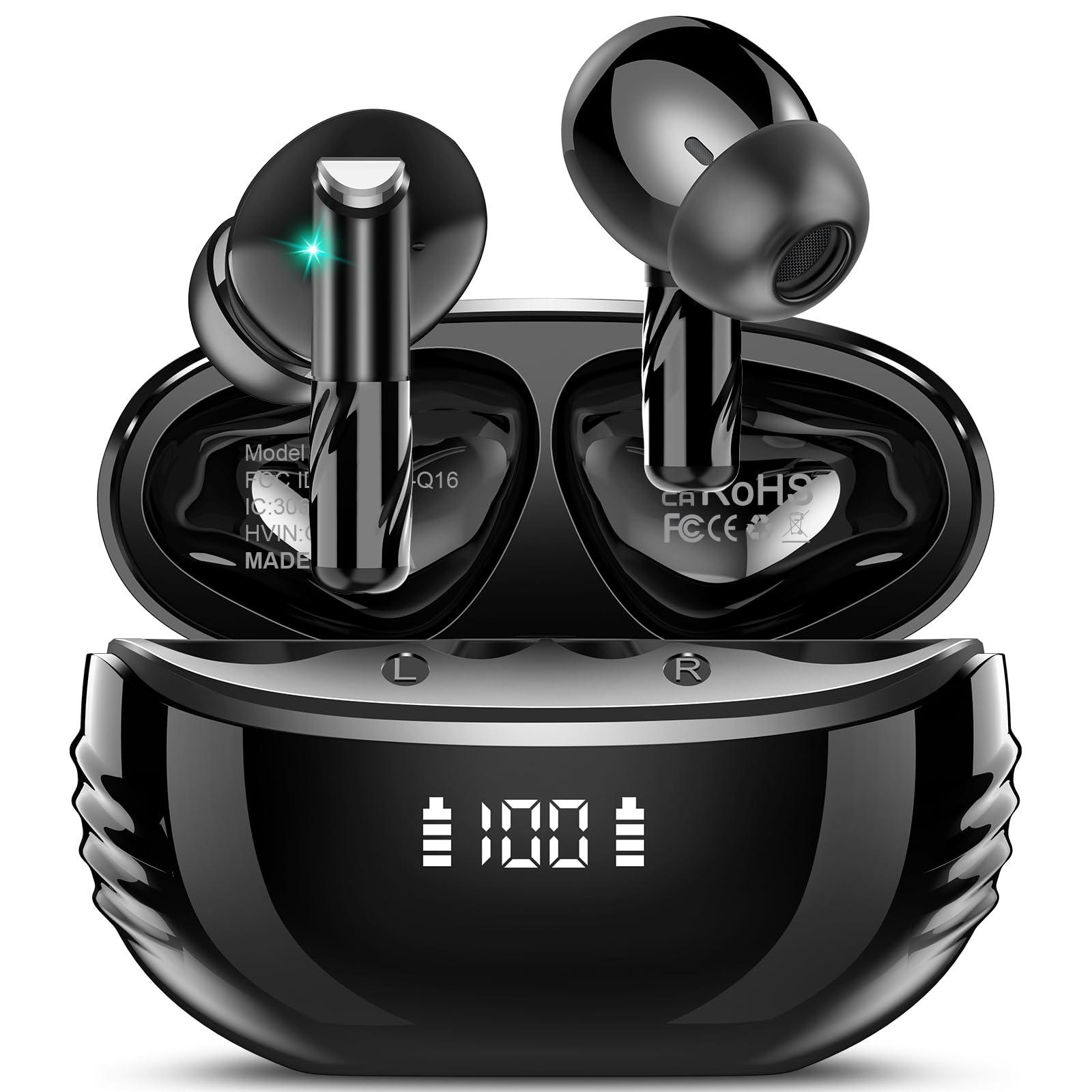 Wireless Earbuds Bluetooth 5.4 in Ear Light-Weight Headphones Built-in MIC, 48H Playback HiFi Stereo Bass Earphones, IPX7 Waterproof Ear Buds with Digital Display Charging Case, Touch Control, Black