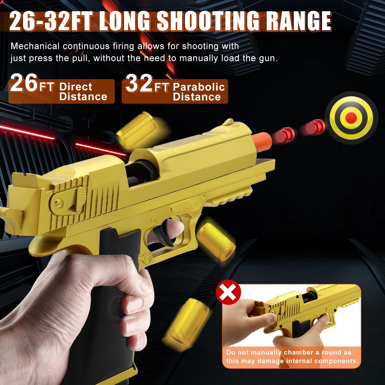 BlingCnsy Toy Gun Pistol Fidget Toys, Soft Bullet Shell Ejecting Automatic, Gold Toy for Boys, Realistic Play for Kids Adults, Boy Gifts for Birthday Halloween Christmas Age 8+ - Image 5