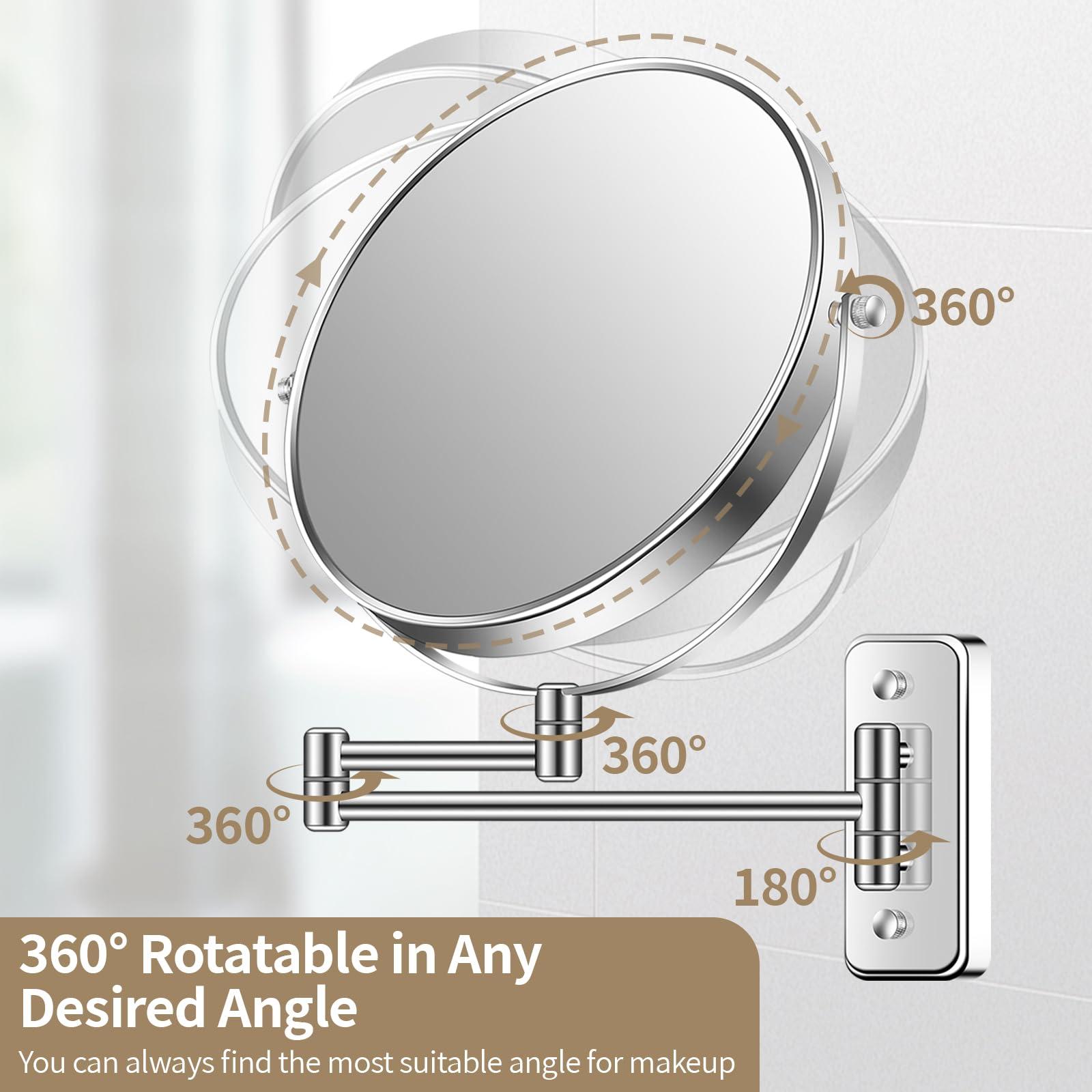 BTremary 9” Large Wall Mounted Makeup Mirror 1X/7X Double-Side Bathroom Magnifying Mirror 360 Swivel Vanity Mirror Extendable Shaving Wall Mount Cosmetic Mirror for Men and Women, Chrome - Image 2