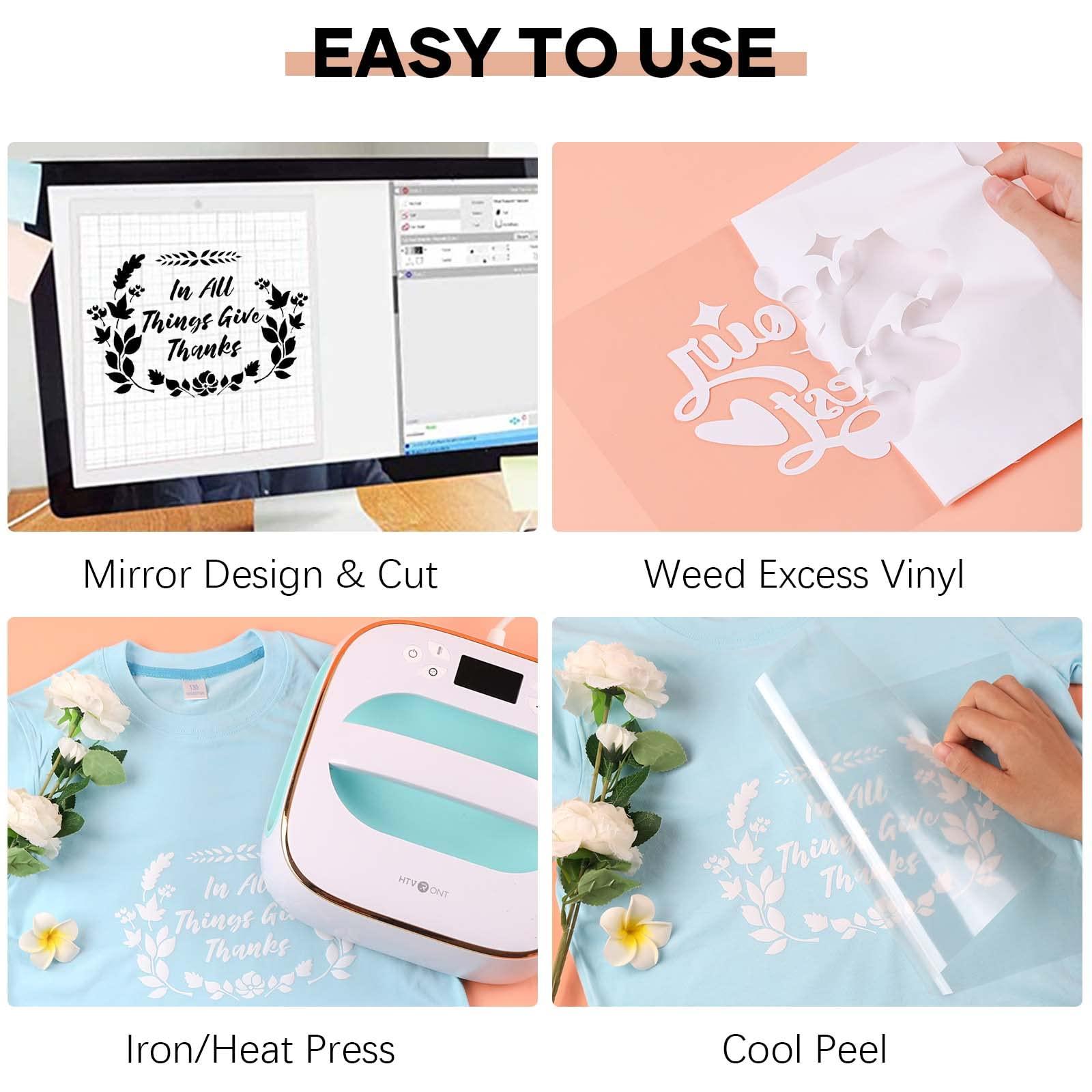 HTVRONT Heat Transfer Vinyl White HTV Rolls - 12" x 20ft White Iron on Vinyl for All Cutter Machine, HTV Vinyl for Shirts - Easy to Cut & Weed for Heat Transfer Design - Image 4