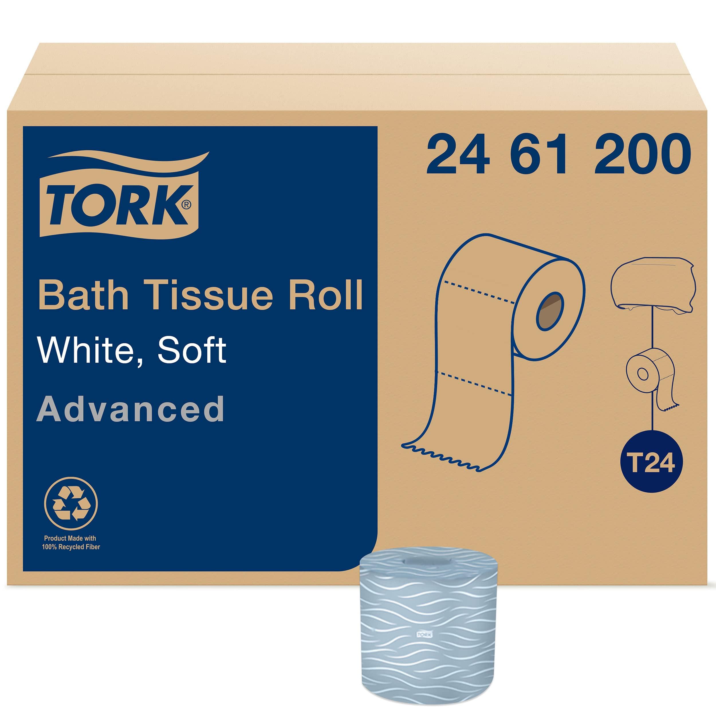 Tork Advanced Toilet Paper Roll, White, Compatible with T24 Dispensers, 2-ply, Soft Tissue, 80 rolls x 500 sheets (2461200)