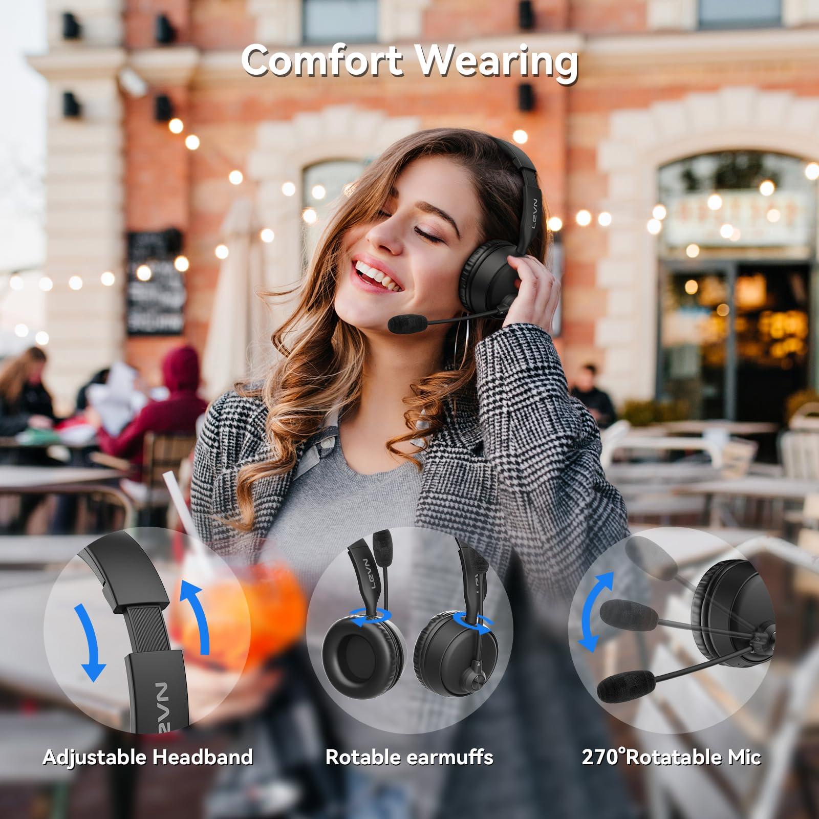 LEVN Bluetooth Headset with Mic & Mute Button, 60 Hrs Noise Cancelling Wireless Headset with Multipoint Connect to Cell Phone/Tablet/PC/Laptop - Image 5