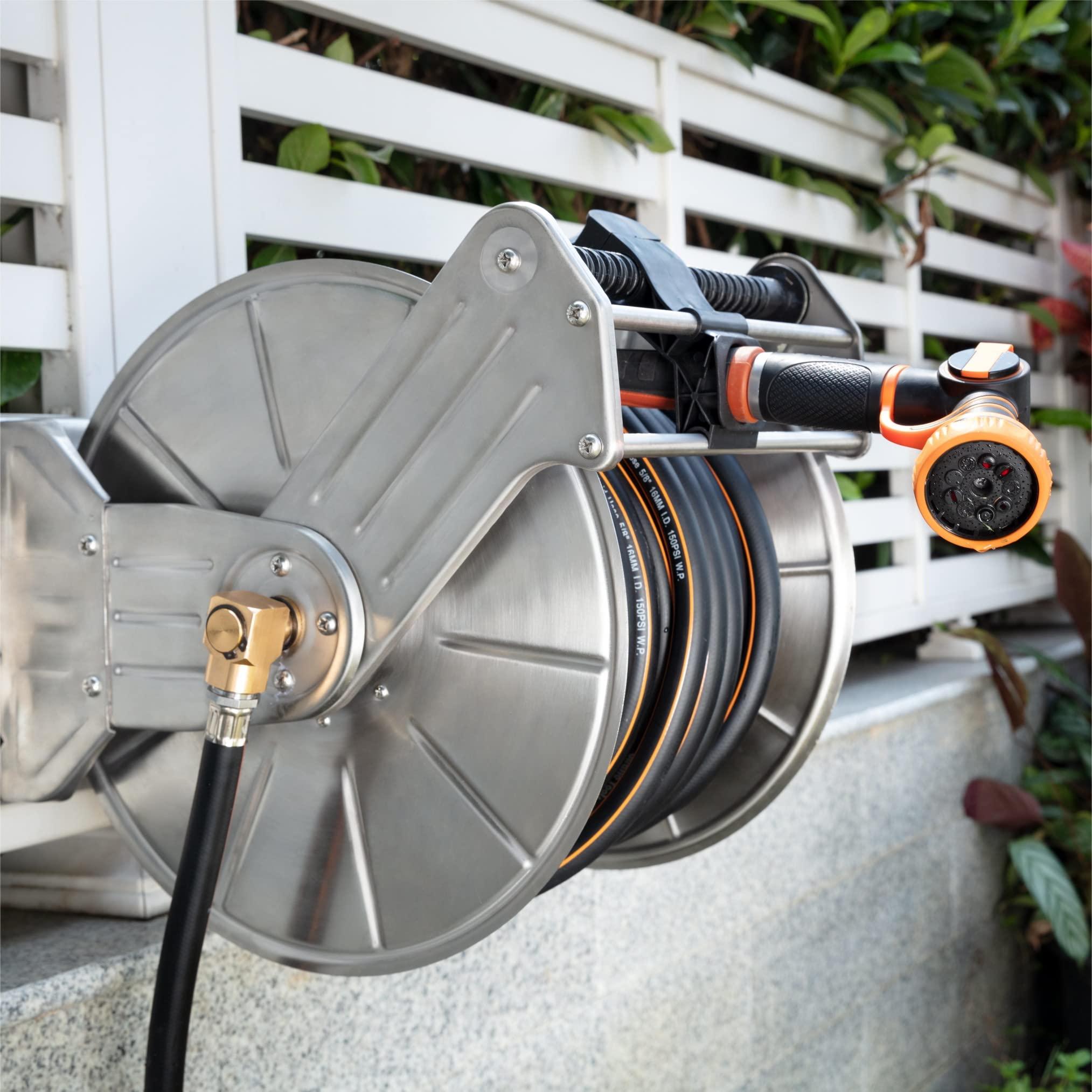 Giraffe Tools Stainless Steel Garden Hose Reel Heavy Duty, Wall/Floor Mounted Stainless Water Hose Reel Retractable with Crank, 150-Feet 5/8" Hose Capacity - Image 9
