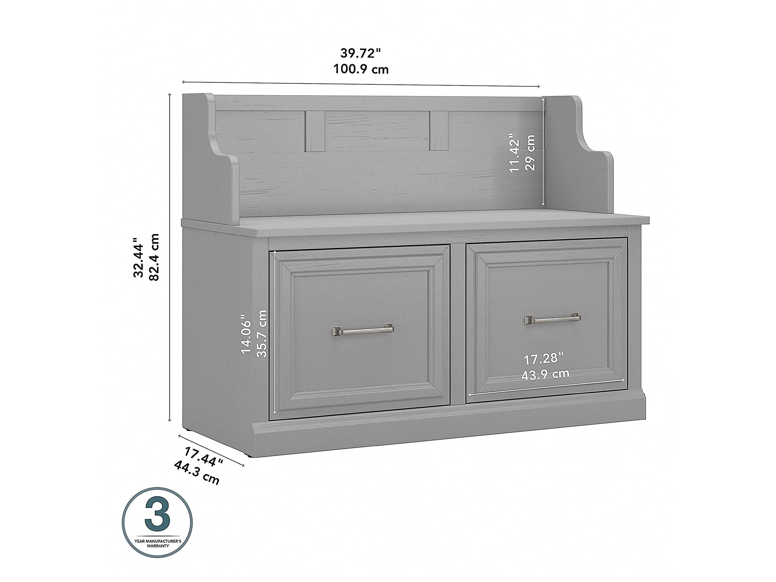 Bush Furniture Woodland 40W Entryway Bench with Doors in Cape Cod Gray Shoe Storage for Mudroom and Foyer - Image 3