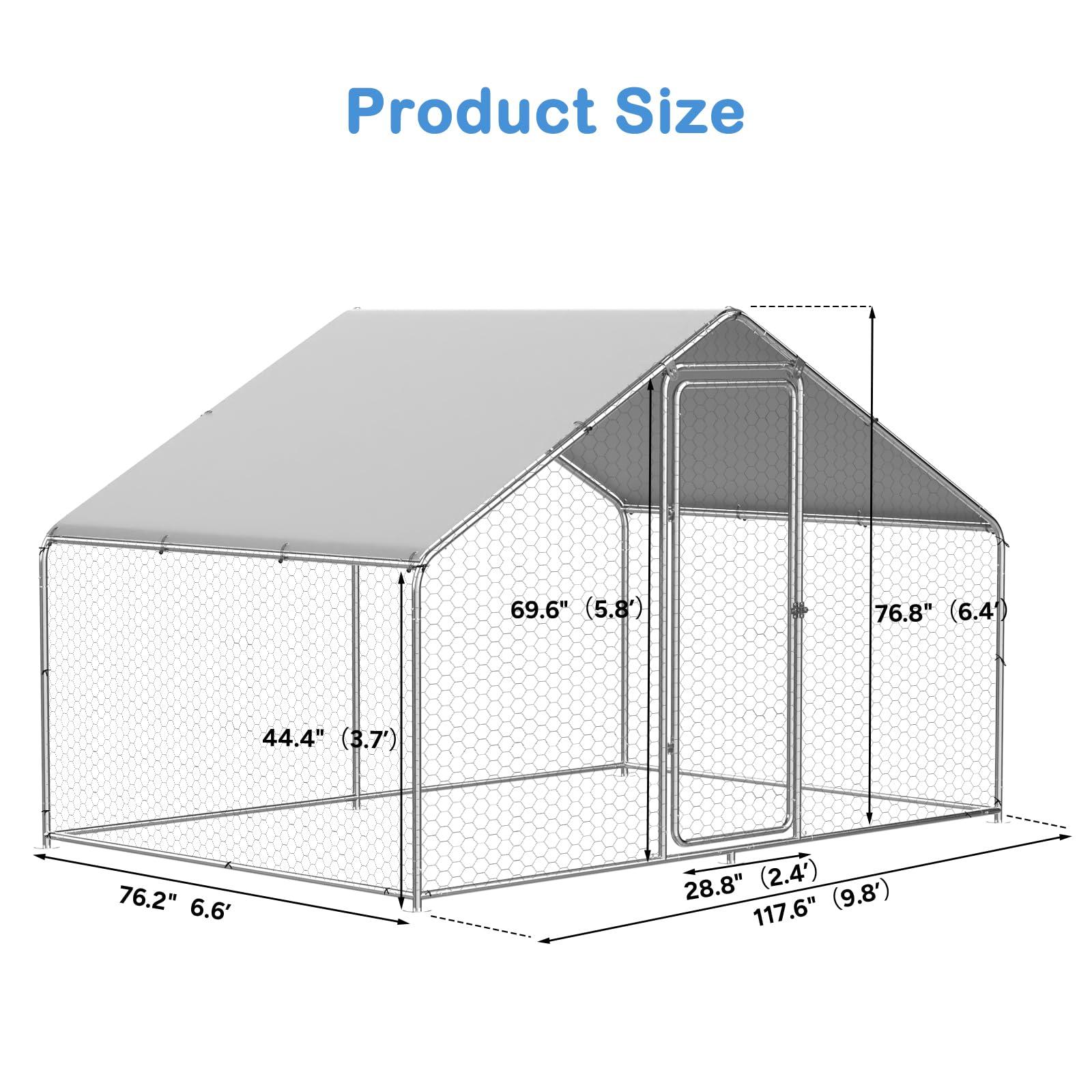RITSU Large Metal Chicken Coop Run for 6/10 Chickens, Duck Coop/House, Walk-in Chicken Runs for Yard, Chicken Cage/Pen with Waterproof Cover for Rabbit Duck Chicken (9.8' L×6.6'W× 6.4'H) - Image 6