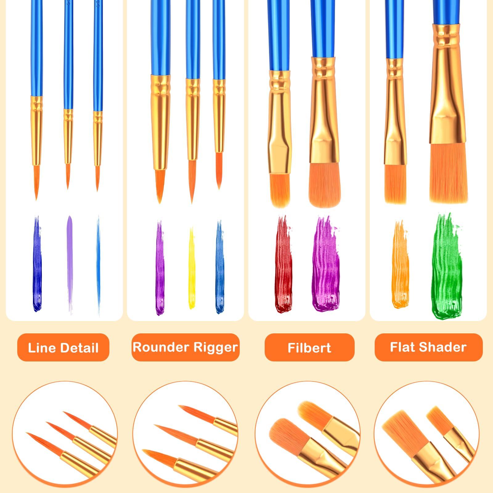 ESRICH Acrylic Paint Brushes Set, 20 Packs / 200 Pcs Nylon Hair Paint Brushes,Paint Brush Set Suitable for Oil,Watercolor,Rock Body Face Art, Kids Adult Perfect Art Painting Craft Paint Brush Kits. - Image 6