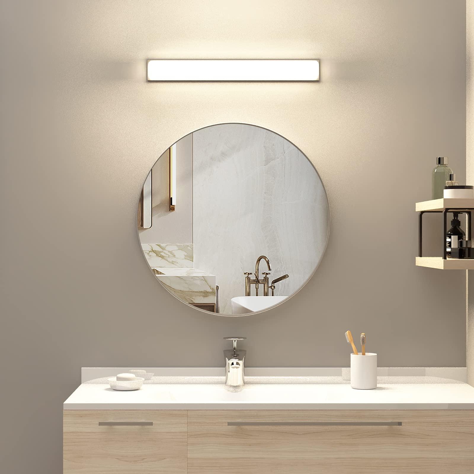 KAASUNES 30-Inch Circle Mirro Brushed Nickel Silver Wall Mounted Round Mirror, Glass Panel Circle Deep Set Design Stainless Steel Framed Mirror for Bathroom Vanity, Entryways, Living Rooms - Image 4
