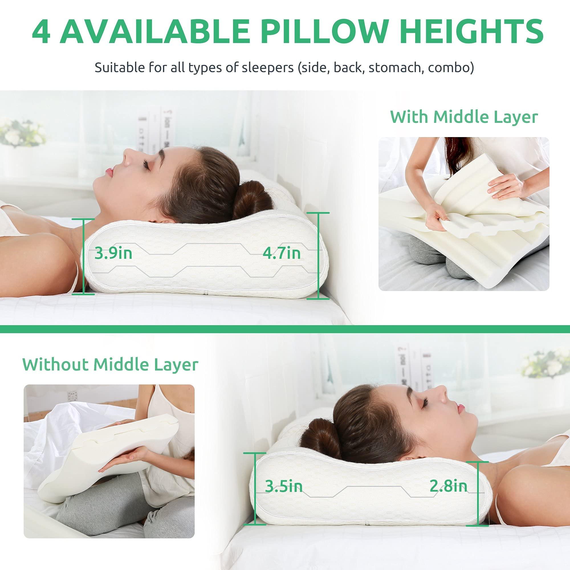 UTTU Cervical Pillow for Neck Strain Relief, Memory Foam Neck Pillow for Sleeping, Adjustable Orthopedic Sandwich Pillow, Contour Cooling for Side Back Stomach Sleeper, Queen(23.6"×14"×4.7"/3.9") - Image 4