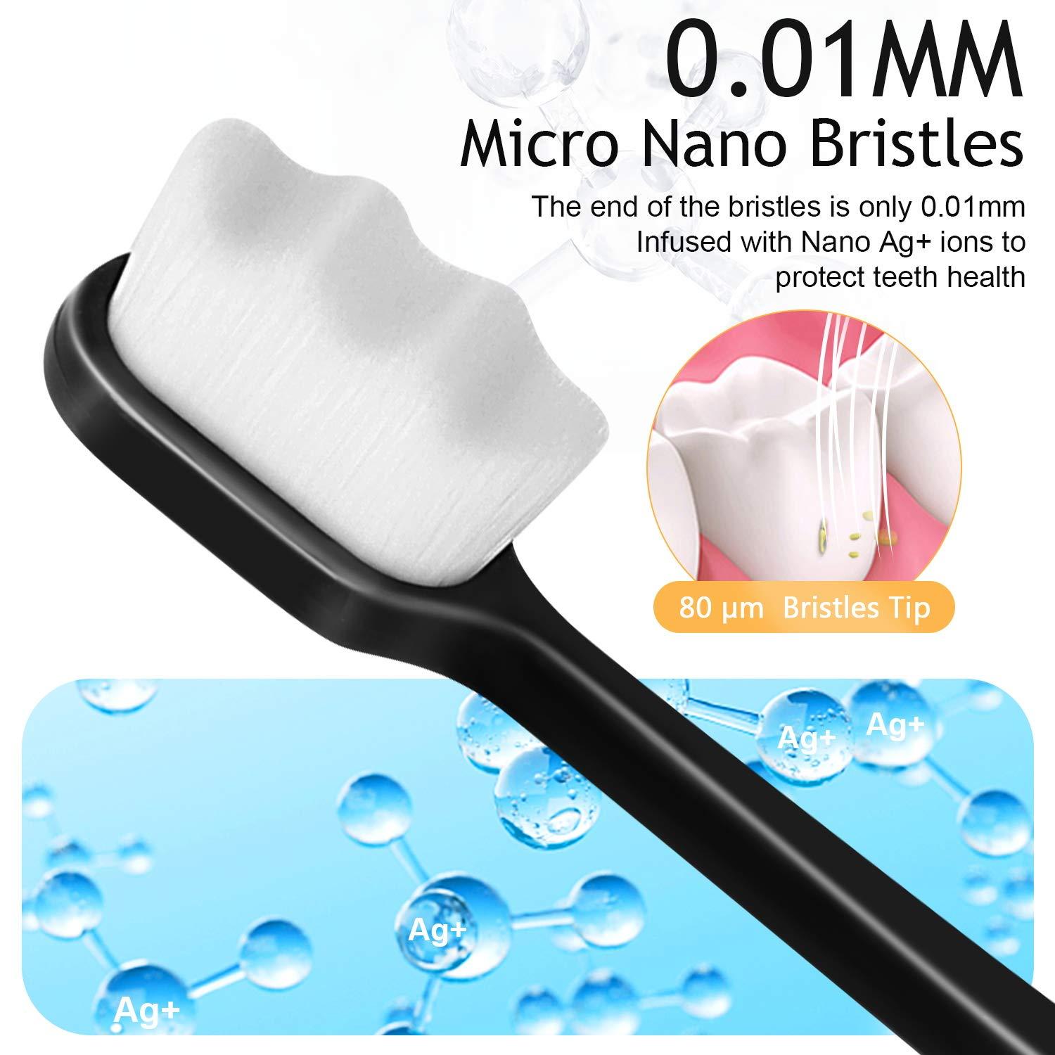 VEGOLS Adult Extra Soft Toothbrush with 20000 Soft Bristles, (Pack of 6) Micro Nano Manual Toothbrushes for Protect Sensitive Gums, Black/White - Image 2