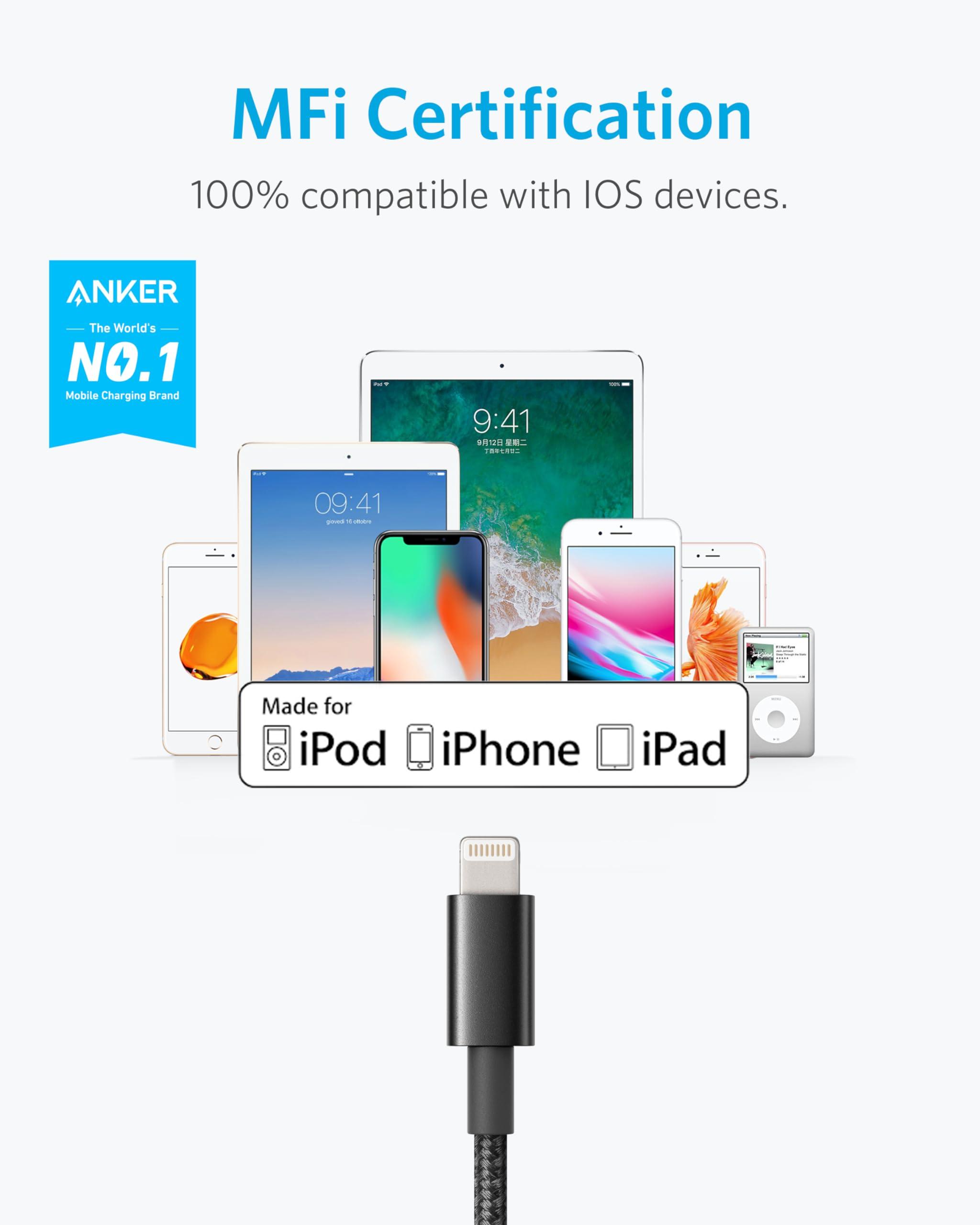 Anker USB A to Lightning Cable(6FT, 2Pack), MFi Certified Nylon USB to Lightning Cord for iPhone 14/13/12/11 Pro/11/XS MAX/XR/8/7/6s Plus Cable(Black) - Image 2