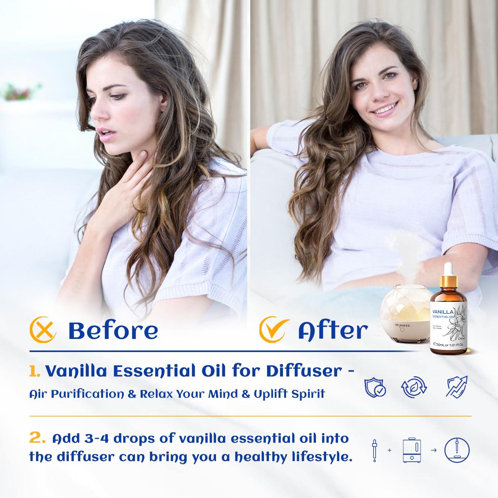 HIQILI 1 Fl Oz Vanilla Essential Oil, Undiluted Natural Strong Fragrance Add in Skin Perfume, Unscented Lotion, Candle Soap Making Scent, Relax at Home with Diffuse Warm Sweet Aroma - Image 2