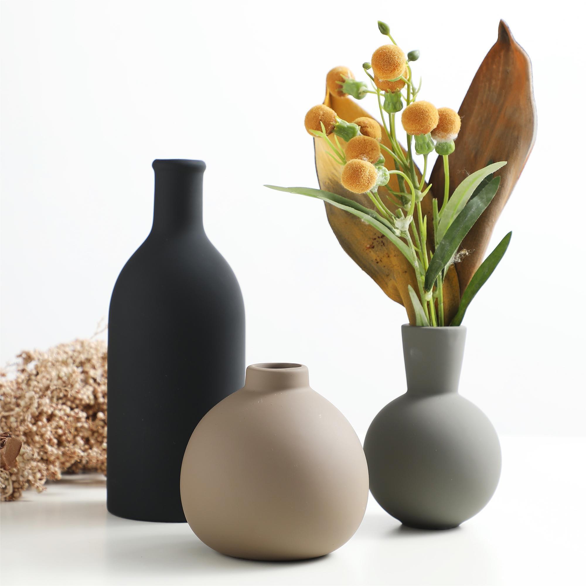 Ceramic Vase Set of 3, Vases Home Decor Rustic Farmhouse Decor Pottery Vases for Bouquet Pampas Grass Dried Fresh Flowers, Living Room, Kitchen, Bedroom, Bathroom, Entryway Mantel, Decor -Multicolor - Image 2