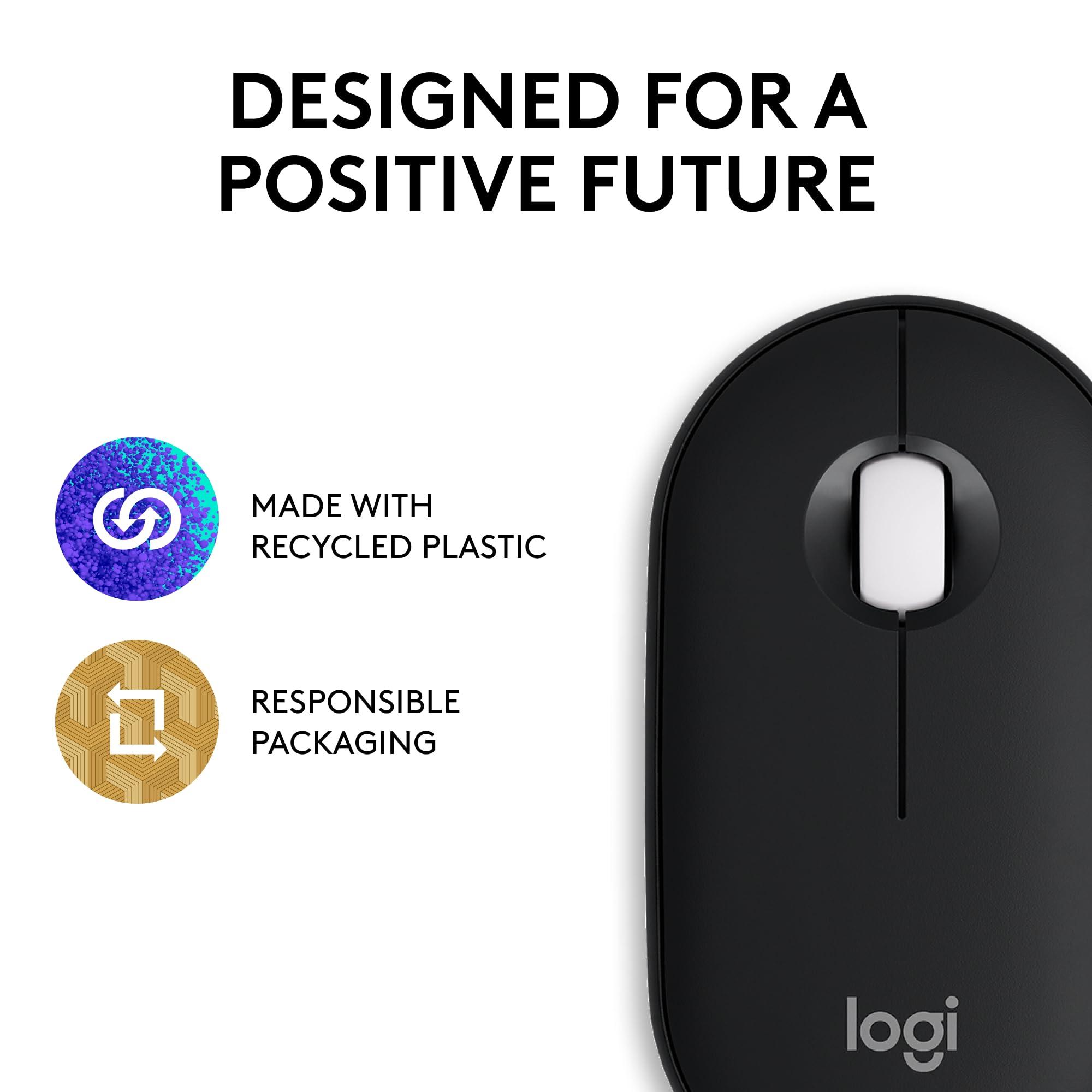 Logitech Pebble Mouse 2 M350s Slim Bluetooth Wireless Mouse, Portable, Lightweight, Customizable Button, Quiet Clicks, Easy-Switch for Windows, macOS, iPadOS, Android, Chrome OS - Black - Image 10