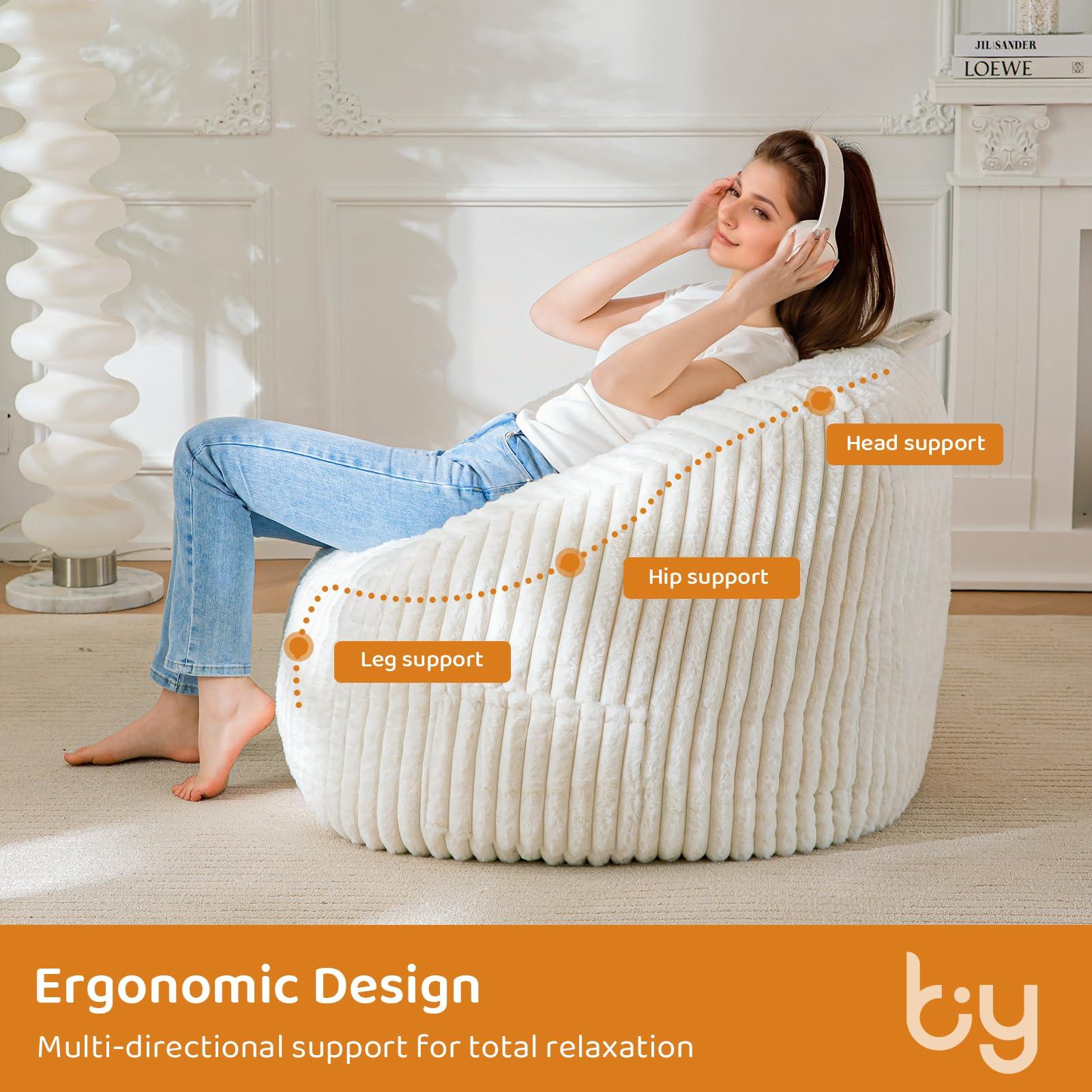 BYBYME Giant Bean Bag Chair for Adults and Kids, Large Comfy Cozy Beanbag, Floor Sofa for Teens, Living Room, Gaming, Reading, Beige - Image 5