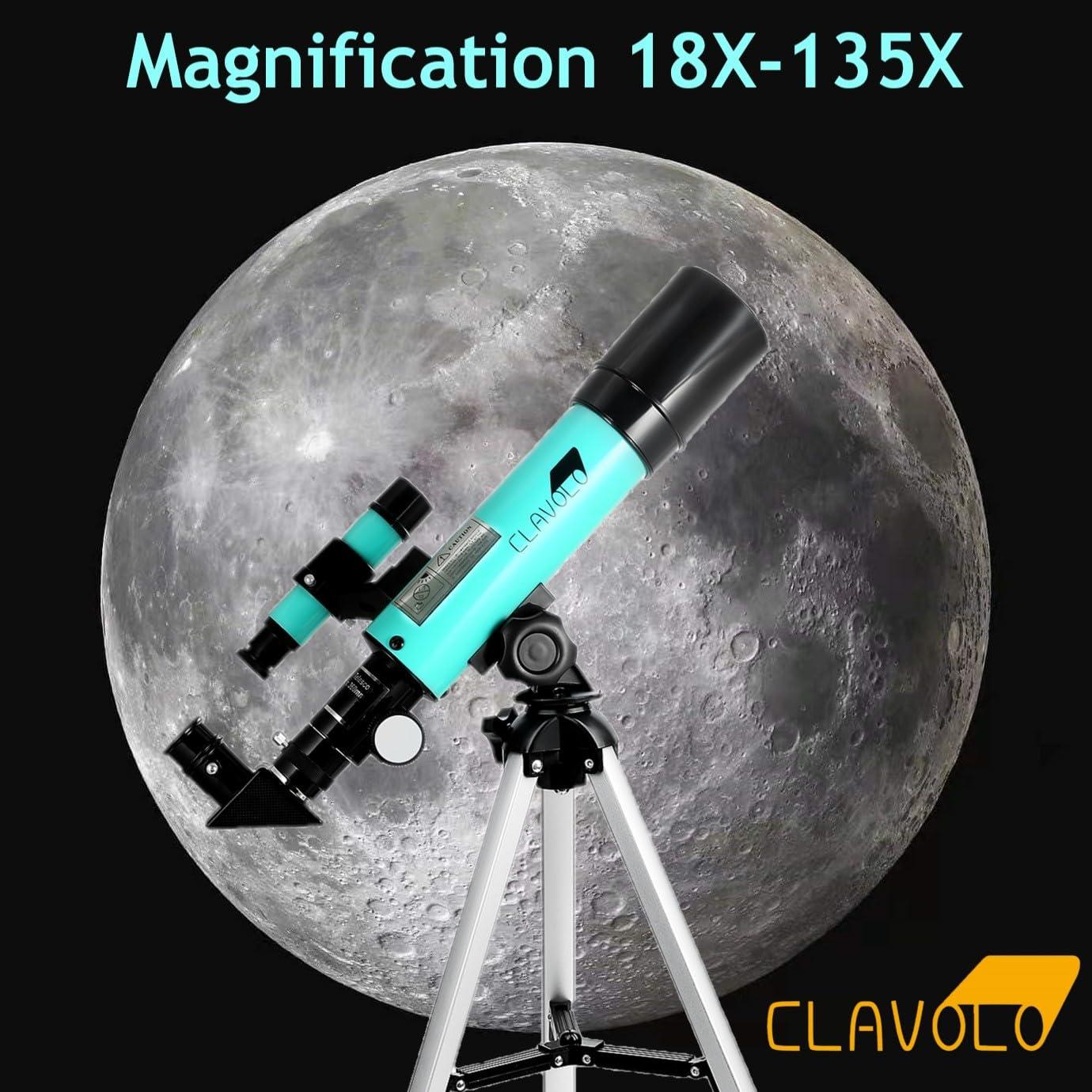 CLAVOLO Refractor Telescope with Finder Scope for Kids & Astronomy Beginners, Travel Telescope with 3 Eyepieces Magnification 18X – 135X - Image 2