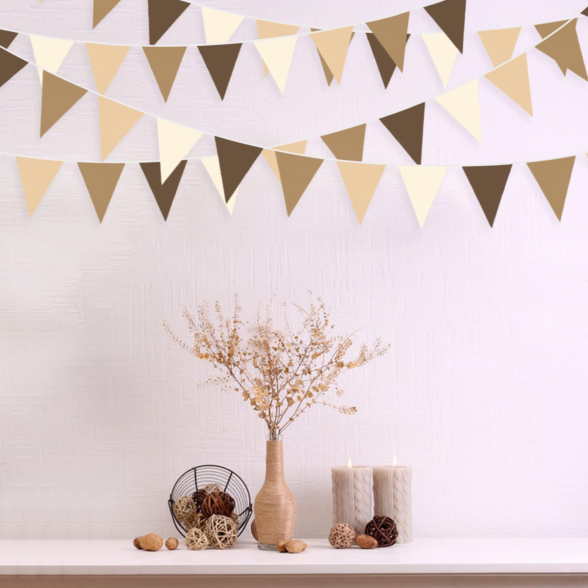 32Ft Brown Party Decorations Brown Pennant Banner Fabric Triangle Flag Bunting Garland Streamers for Woodland Teddy Bear Baby Shower Jungle Safari Birthday Home Outdoor Garden Decor - Image 5