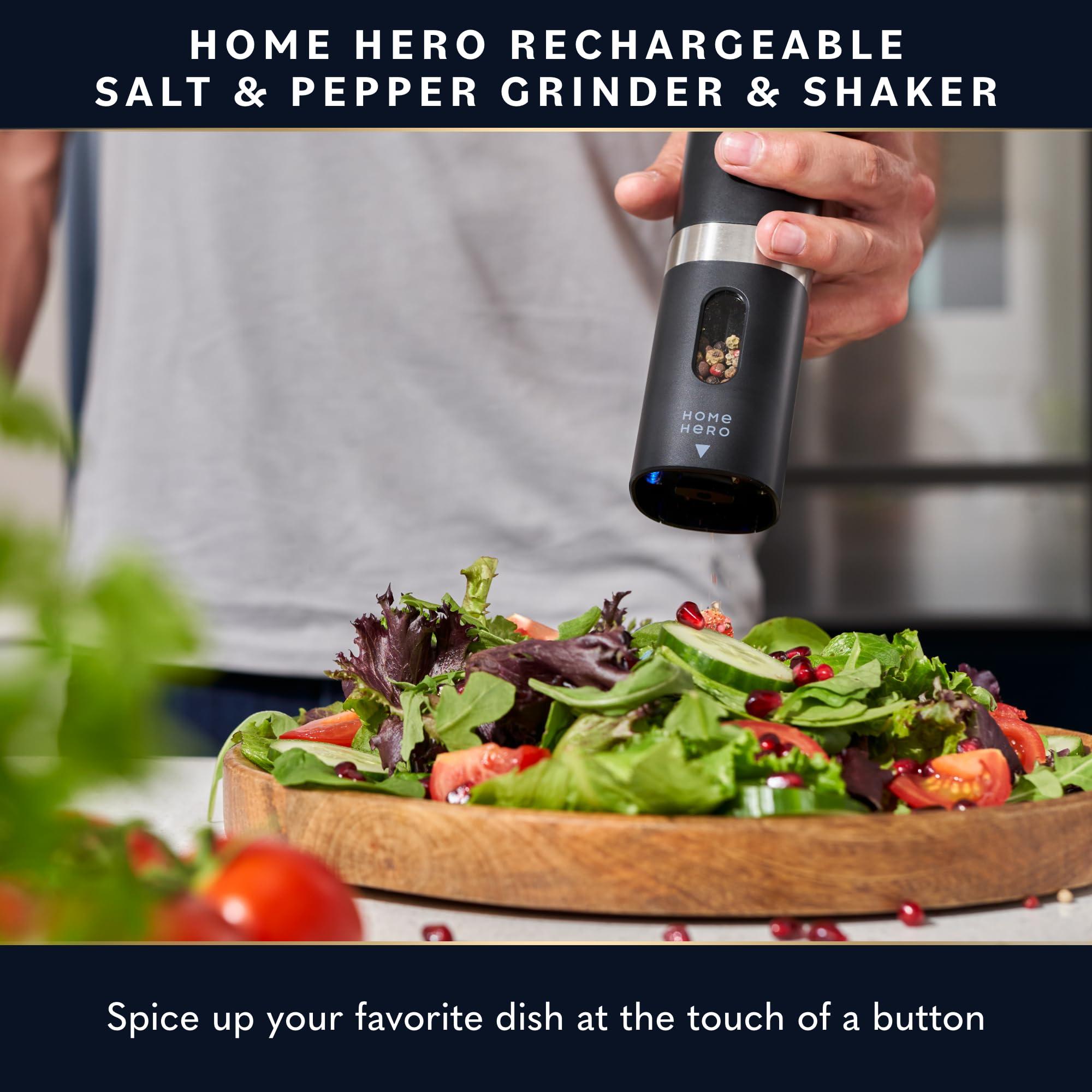 Home Hero Electric Salt and Pepper Grinder Set - Automatic Salt and Pepper Grinder Set Rechargeable. Electronic Salt and Pepper Shakers with LED Light, Electric Pepper Grinder & Salt Grinder, Set of 2 - Image 2