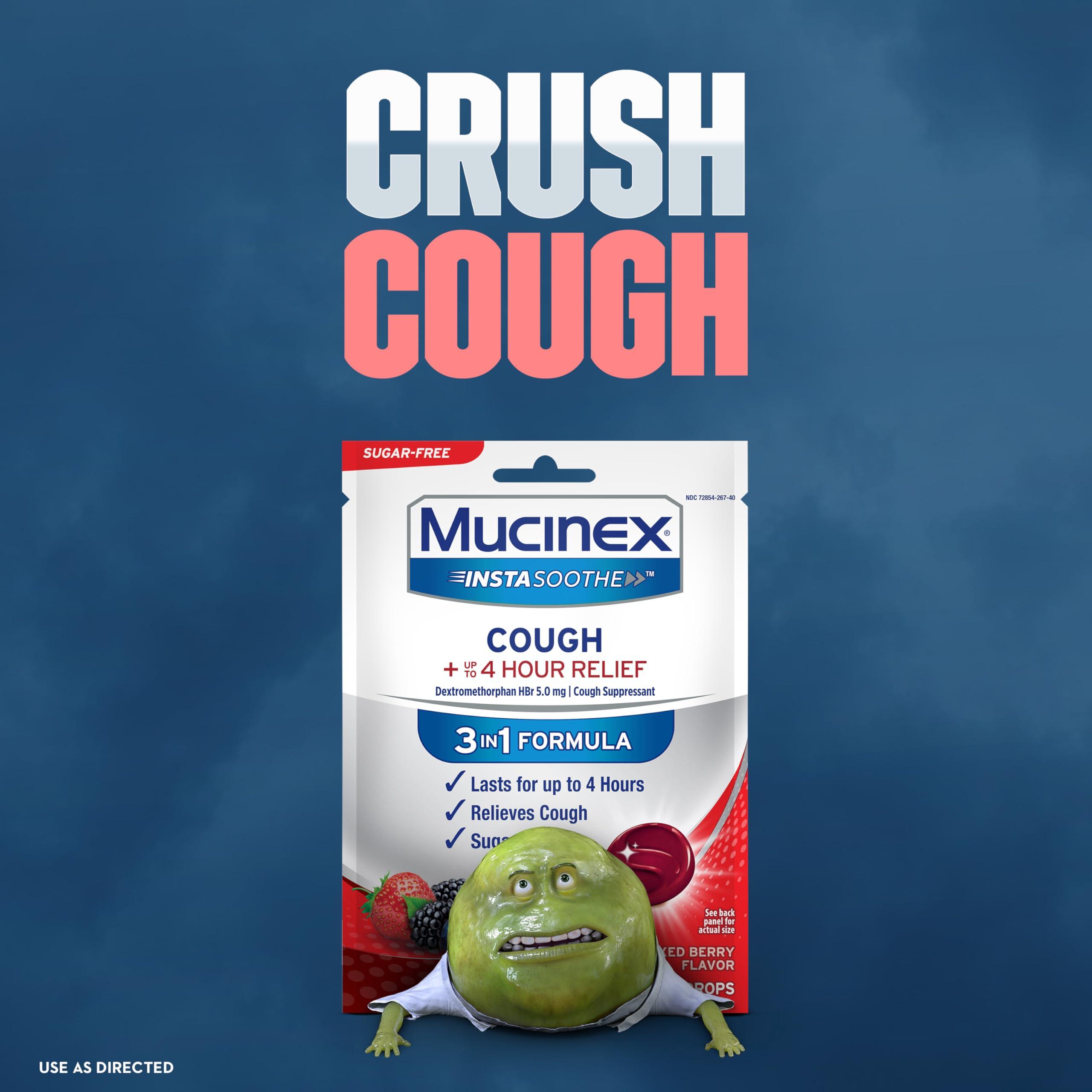 Mucinex Instasoothe Sugar Free Cough Drops, Cough Medicine for Adults with Dextromethorphan HBr, Non Menthol Cough Drops, Cough Suppressant Lozenges, Mixed Berry Medicated Cough Drops, 40ct - Image 6