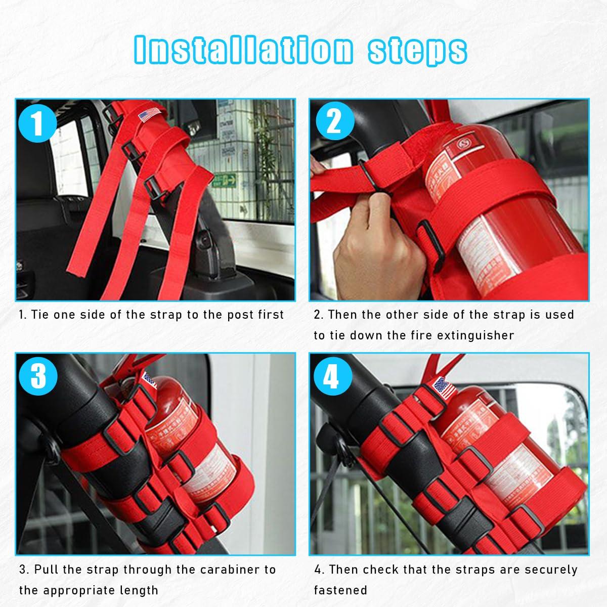 Ohleats Roll Bar Fire Extinguisher Holder, Adjustable Fire Extinguisher Mount Strap with American Flag Pattern, Car Accessories Fixed Belt for Wrangler JK JKU TJ CJ Gladiator (Black) - Image 6