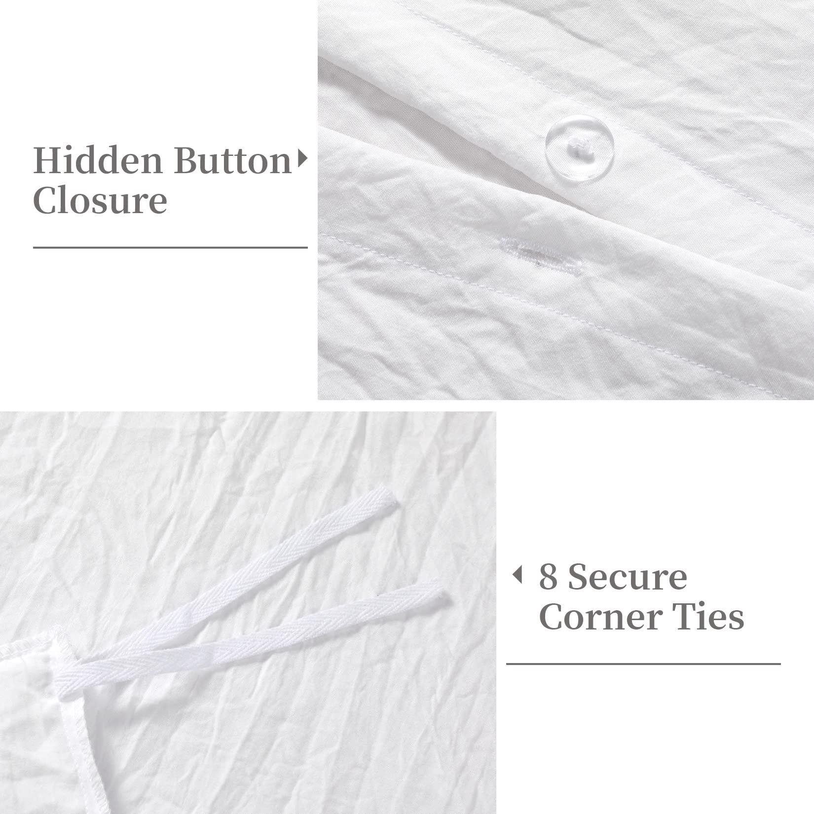 CAROMIO White Ruffle Duvet Cover Queen Size, 3PCS Soft Washed Microfiber Vintage French Country Duvet Cover Set for Queen Bed, White, 90x90 in - Image 4