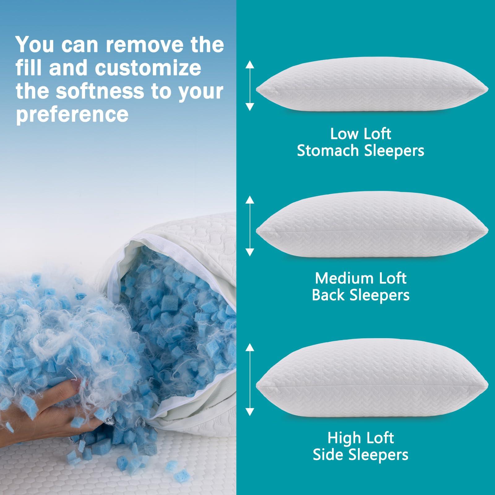Twolike Shredded Memory Foam Pillows Cooling Bed Pillows 2 Pack, King Size Pillows Set of 2 for Sleeping, Support Soft for Side Back Stomach Sleepers, with Washable Cover, 20X36 - Image 2
