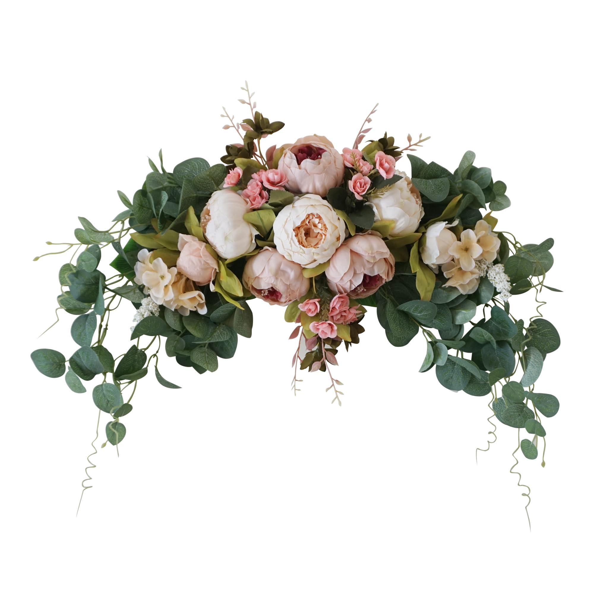 Wedding Arch Flowers, 30 Inch Rustic Artificial Floral Swag for Lintel, Green Leaves Rose Peony Sunflowers Door Wreath Home Decoration