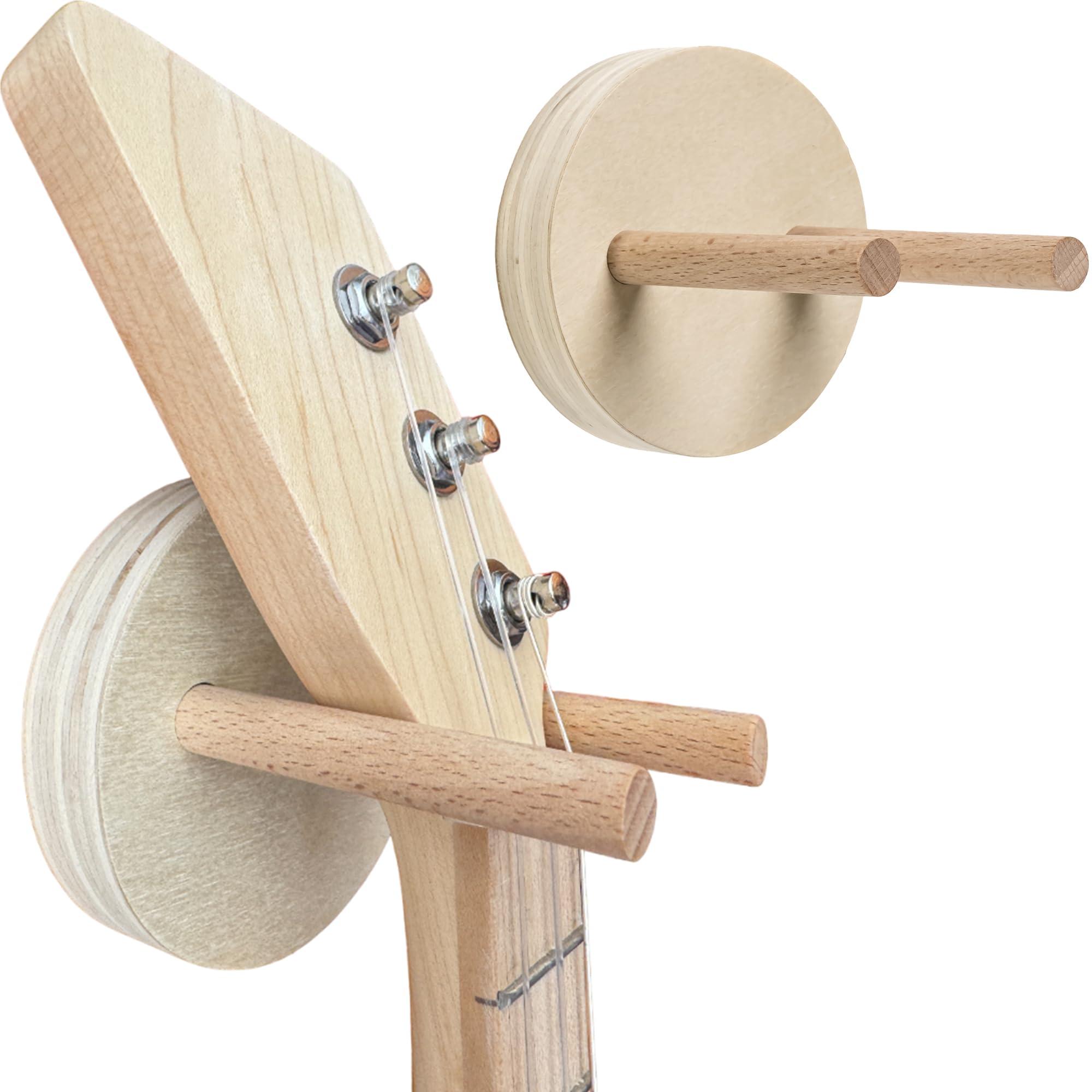 Samorillo [2 Pack] Wall Mounts for Mini Guitars & Ukuleles - Wooden Hooks With Mounting Hardware - Install in Minutes and Hang With Confidence