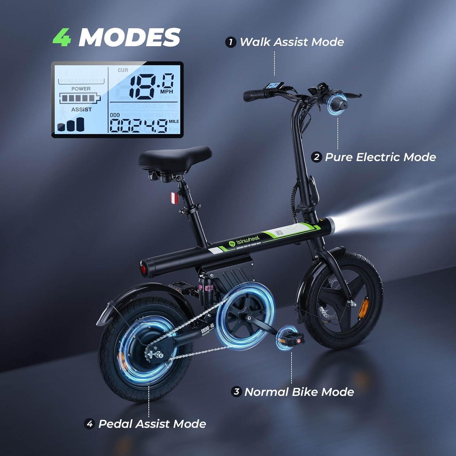 isinwheel Electric Bike for Adults with Basket, 500W Motor, 20 mph Folding Ebike, 14"/16" Adult Electric Bicycles with Smart Uphill, 280.8Wh/374.4Wh Battery, Mini E Bikes for Adults and Teens - Image 5