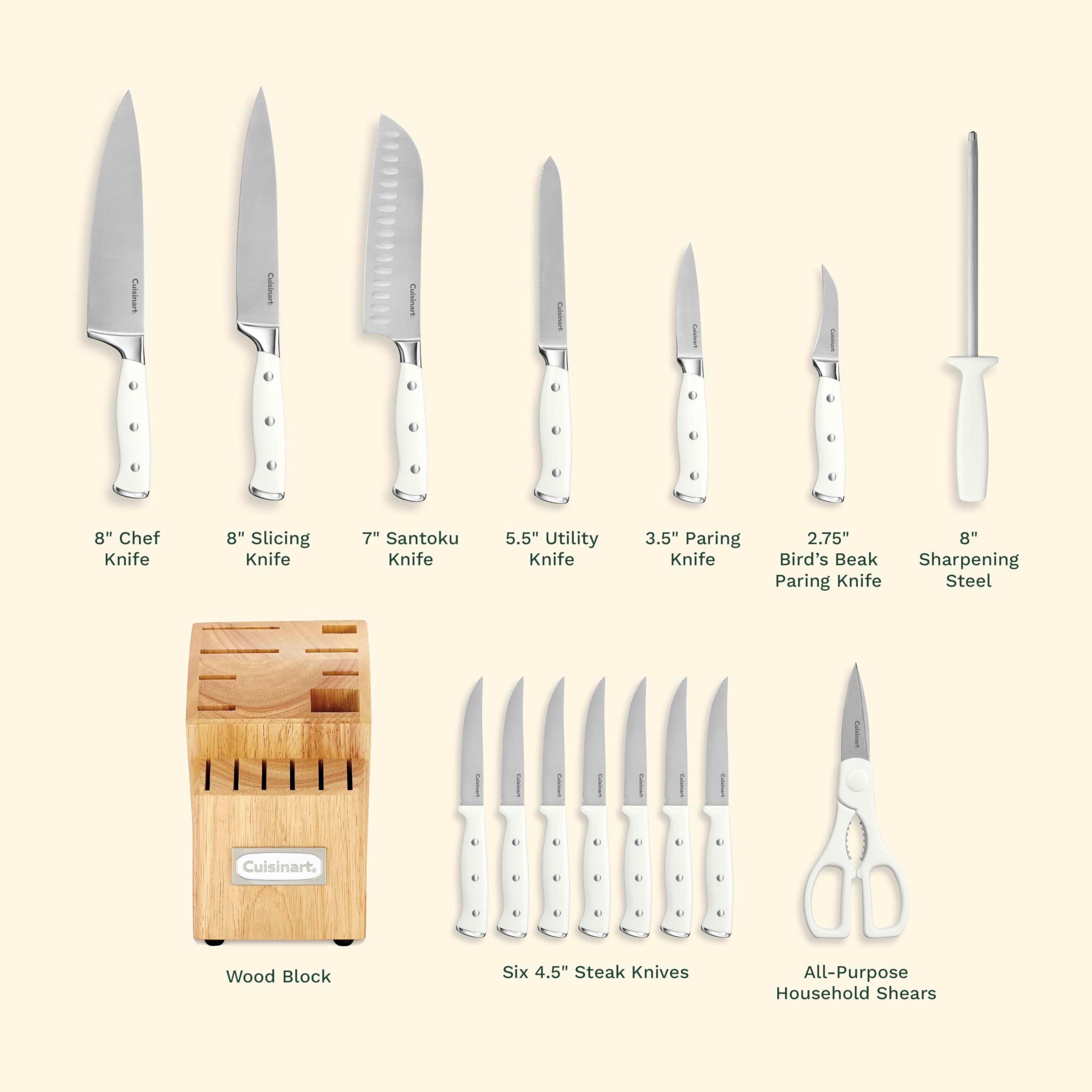 Cuisinart 15-Piece Knife Set with Block, High Carbon Stainless Steel, Forged Triple Rivet, White, C77WTR-15P - Image 6