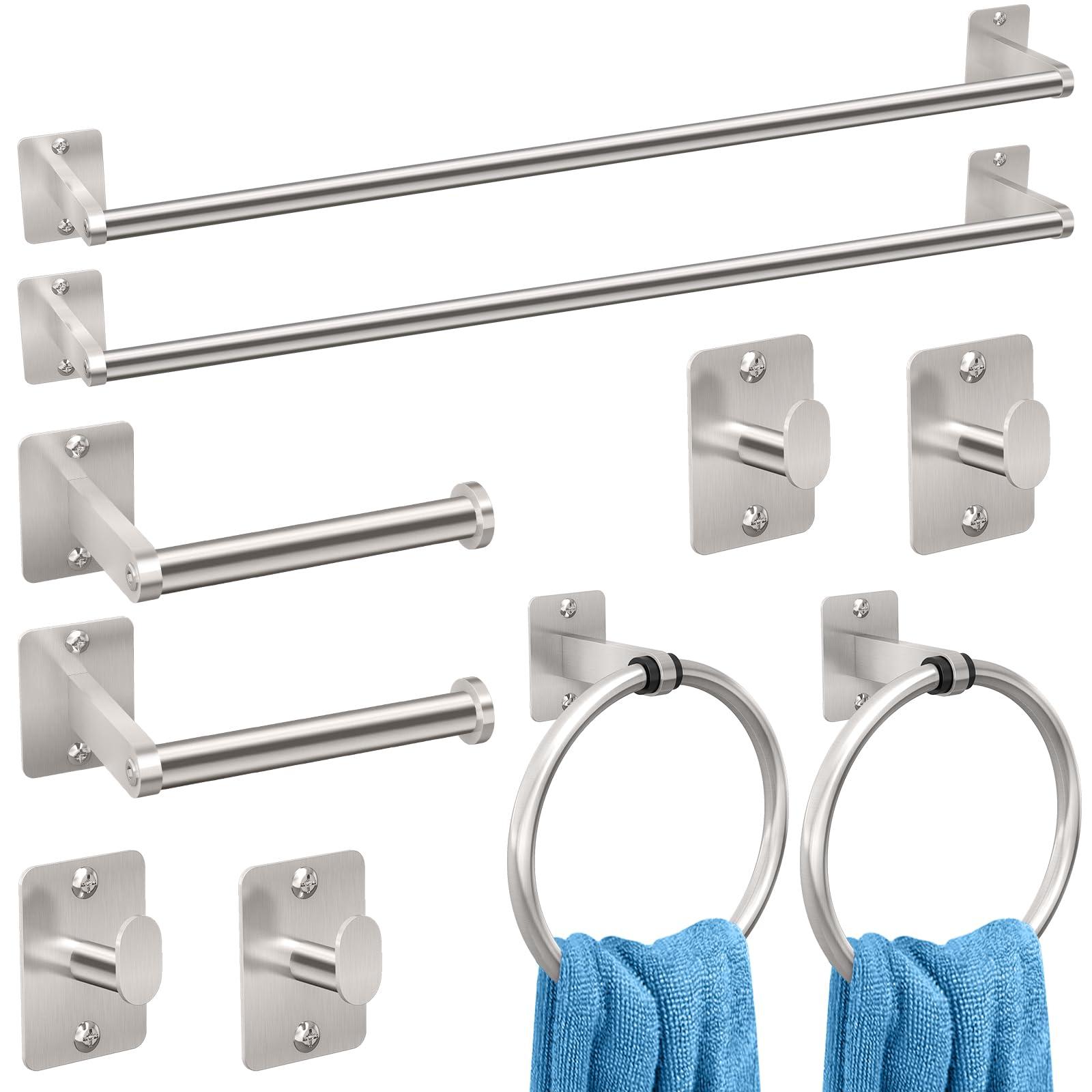 KLJKPA Brushed Nickel Bathroom Accessories Set, 10 Pieces Bathroom Hardware Set, 24 inch Towel Bar, Towel Racks for Bathroom, Robe Towel Hooks, Toilet Paper Holder Wall Mounted