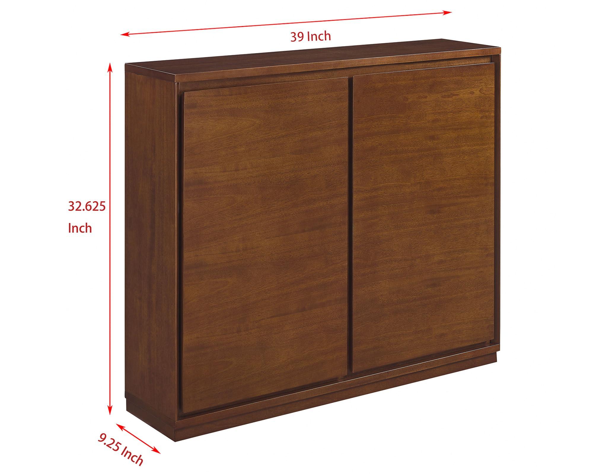 LKTART Mid Century Modern Sideboard Buffet Cabinet, Narrow Walnut Sideboard,Wood Storage Cabinet Credenza with 2 Doors for Living Room, Kitchen, Entryway, Hallway(9.25" D*39" L) - Image 2