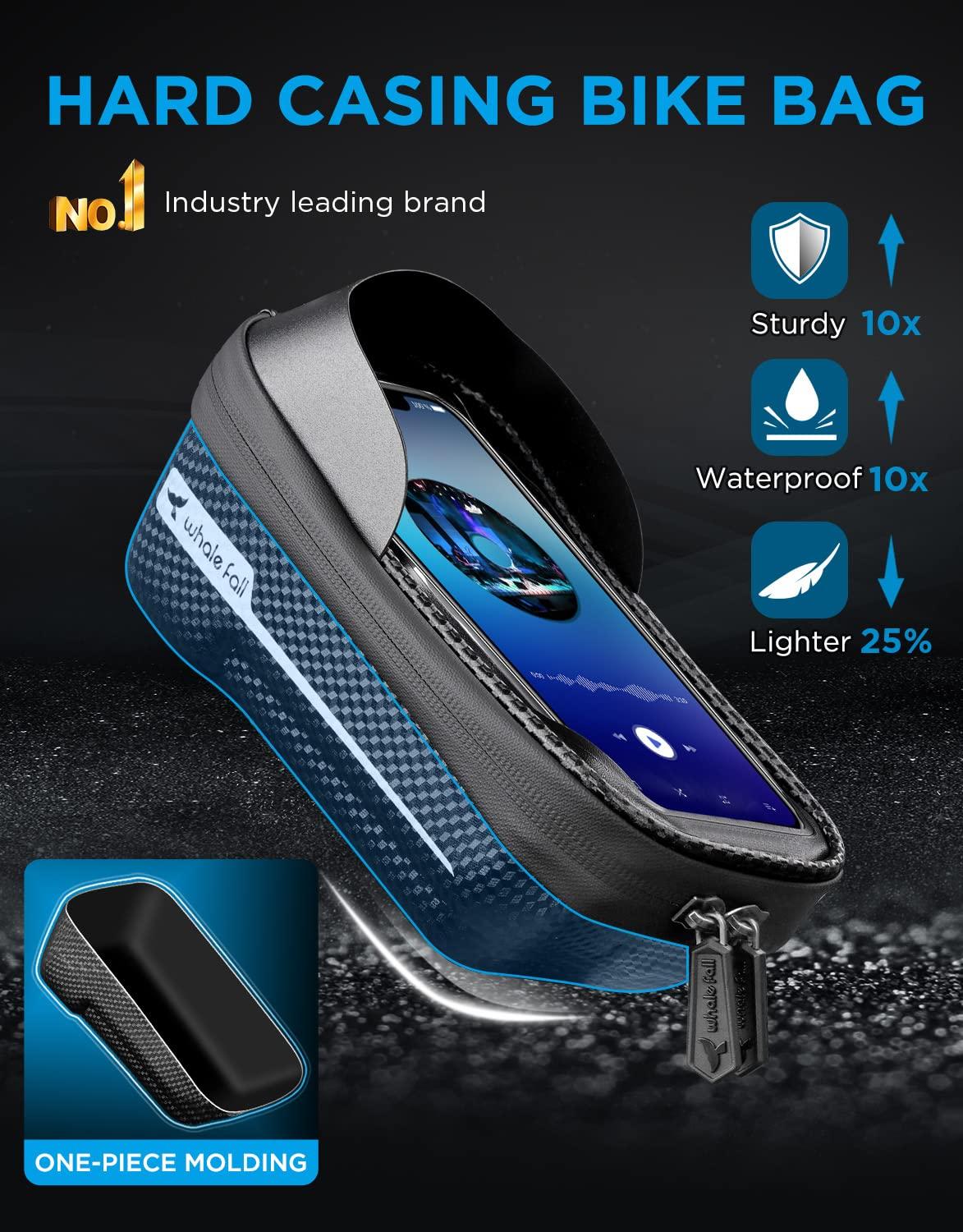 whale fall Hard Casing Bike Bag, Never Deform, Waterproof Bike Phone Holder with 0.25mm Sensitive TPU Touch-Screen, Bicycle Accessories, with Rain Cover for Phones under 6.9'' - Image 2