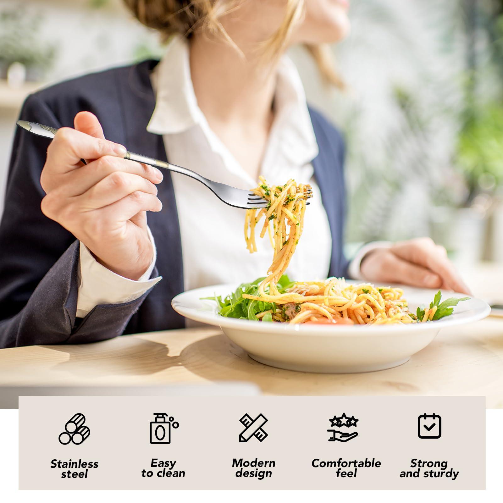 Syhood 100 Pieces Stainless Steel Dinner Forks Set Bulk, 7.1 Inch Metal Forks Gold Texture Flatware for Home Restaurant Catering Events Silverware Kitchen - Image 5