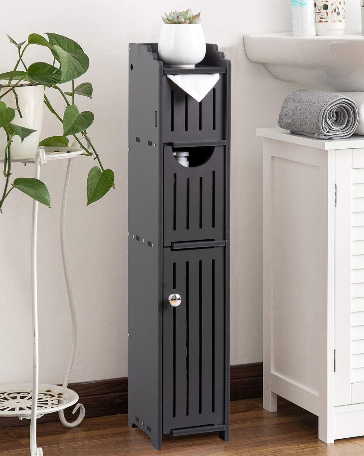 AOJEZOR Bathroom Storage Cabinet for Small Space-Toilet Paper Cabinet Fit for Small Roll,Black