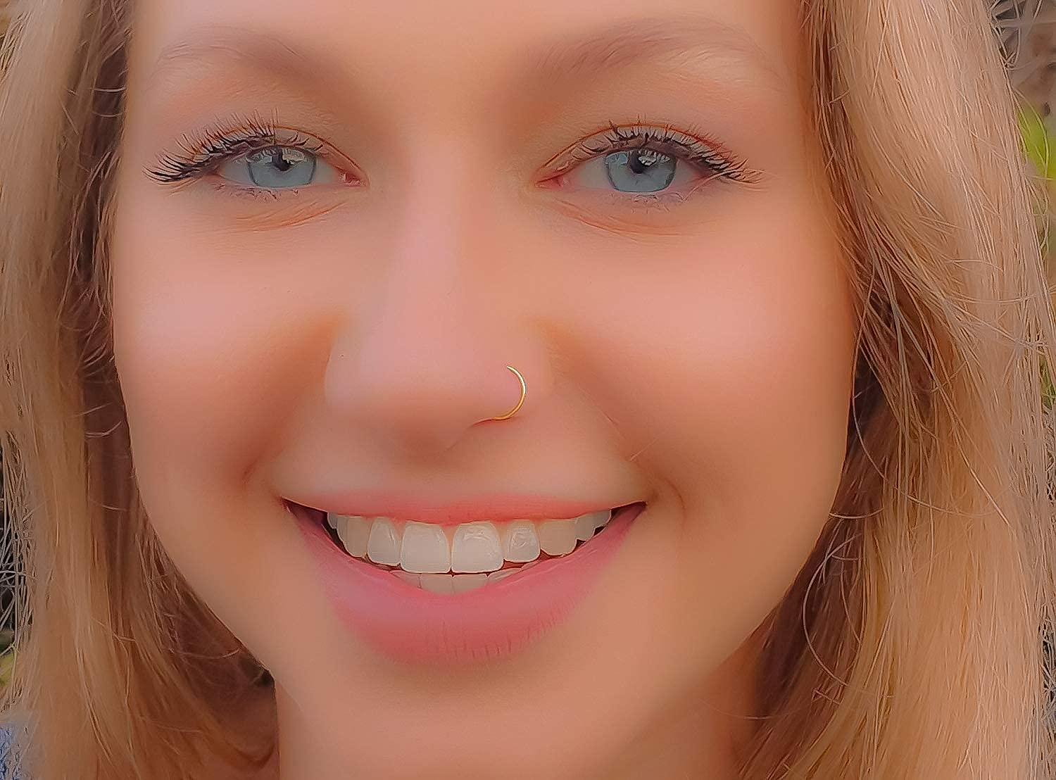 Fake Nose Ring Gold - Tiny & Thin 24 Gauge Faux Nose Hoop Piercings - Smooth 14k Gold Filled Clip On Nose Piercing Rings For Women - No Piercing Needed - Gift-Ready - Image 5