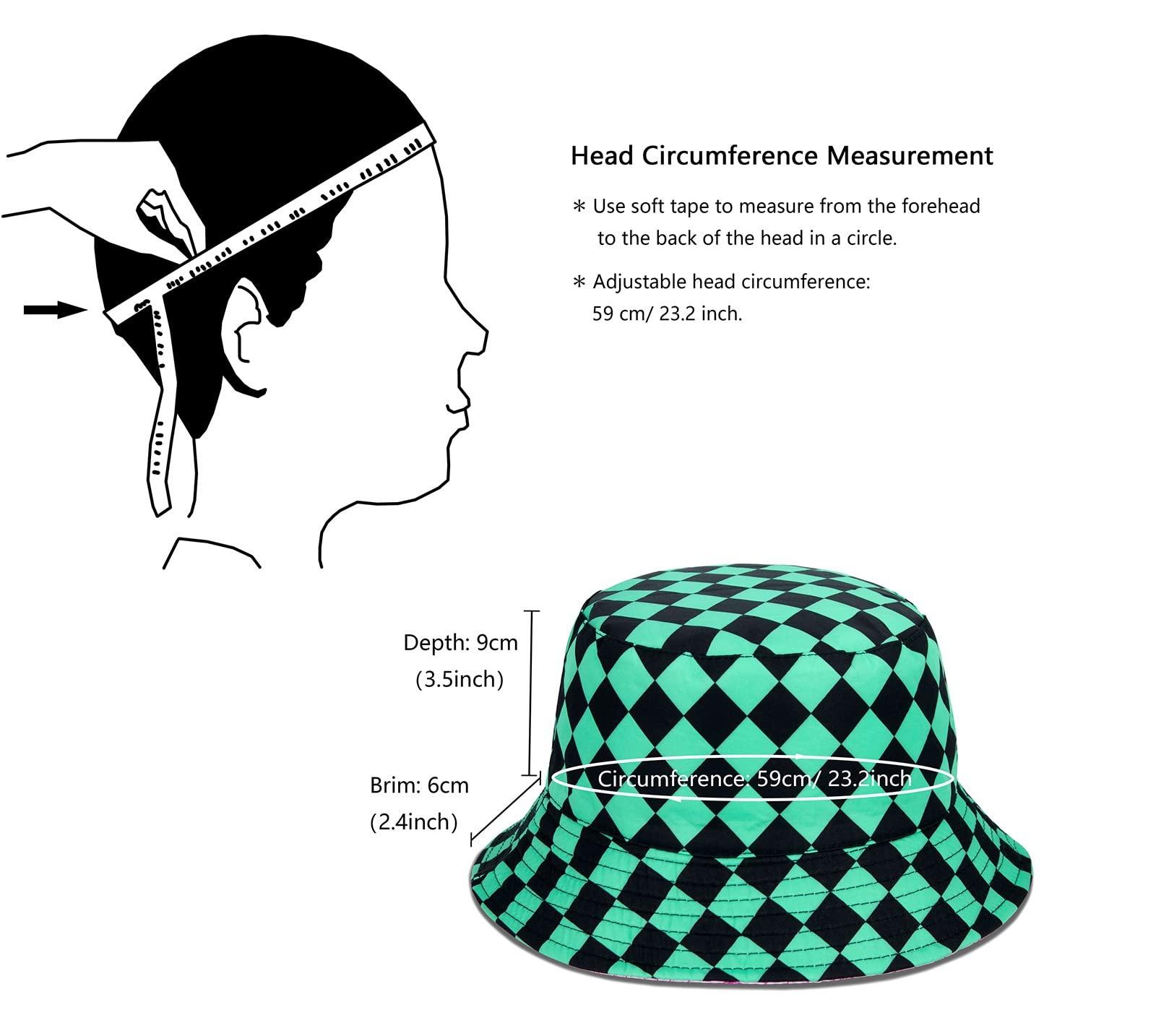 Roffatide Anime Bucket Hat Kamado Tanjirou Kamado Nezuko Bucket Hat All Over Print Bucket Hat Reversible Double Side Wear Fishing Hat Green/Pink - Image 2