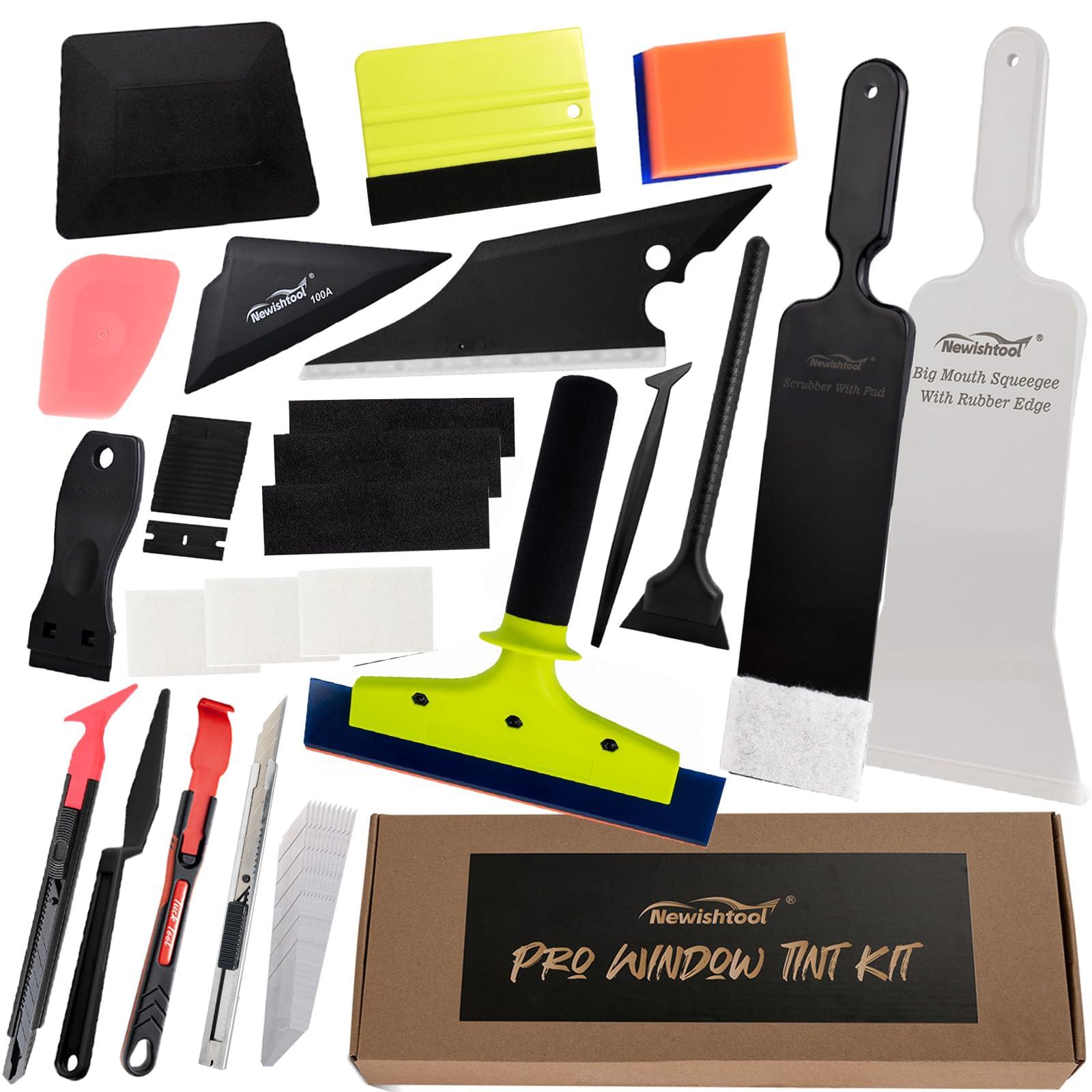 NEWISHTOOL Window Tint Tools Bulldozer Squeegee Tinting Kit PPF Film Installation Tool for Car Wrapping Scrubber Paddle Spare Felt Water Wiper Rubber Scraper Wrap Stick Tool Cutting Knife