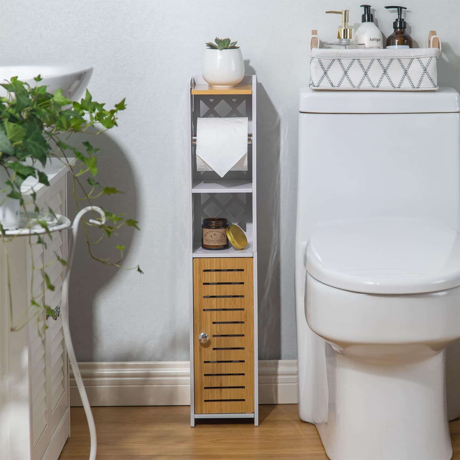 H HUIYKALY Toilet Paper Holder Stand: Bathroom Stand with Toilet Paper Holder Insert,Slim Storage Cabinet for Small Space - Image 4