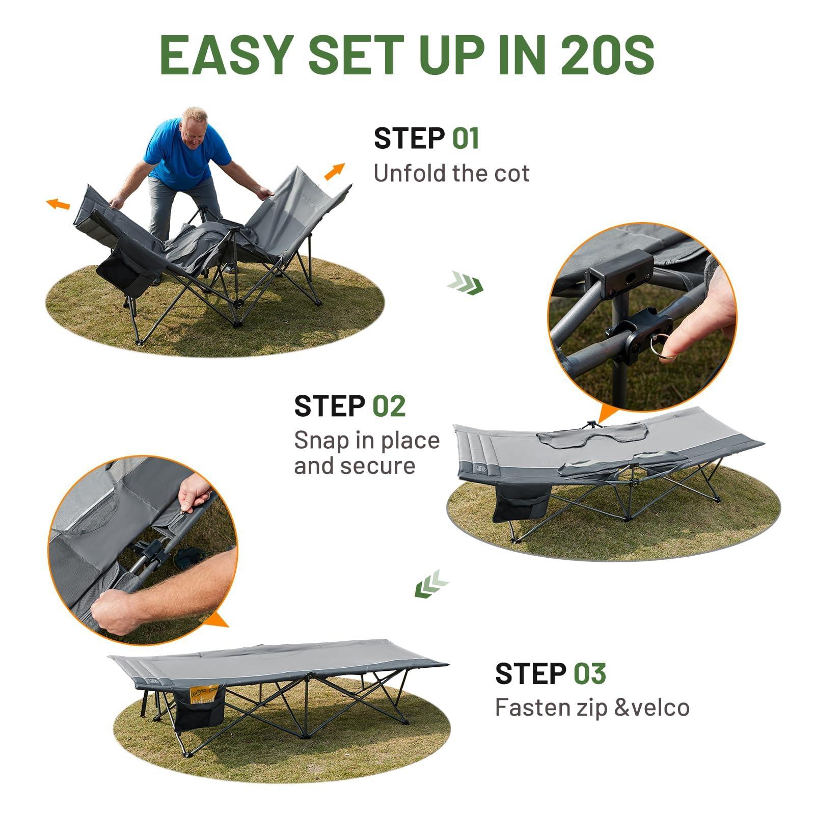 TIMBER RIDGE Extra Wide Heavy Duty Camping Cot for Adult, Easy Set Up Oversized Sleeping Cot with Carry Bag for Camping, Travel and Outdoors, Support up to 450lbs - Image 8